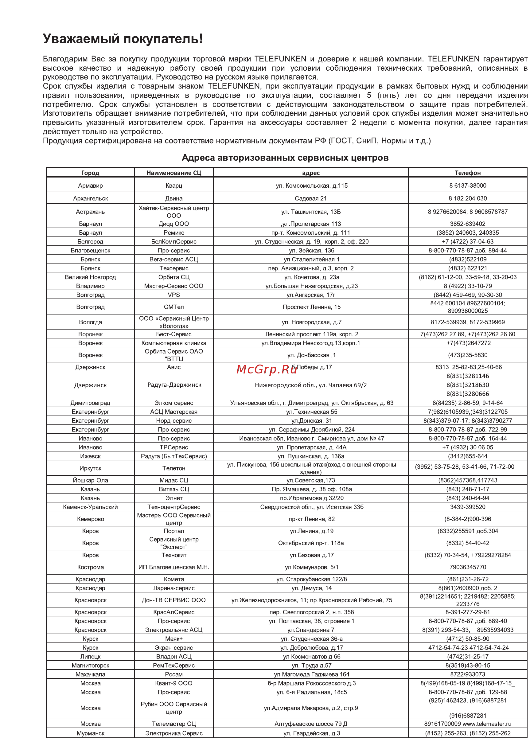 Telefunken TF-DVD5101 [35/40] Уважаемый покупатель