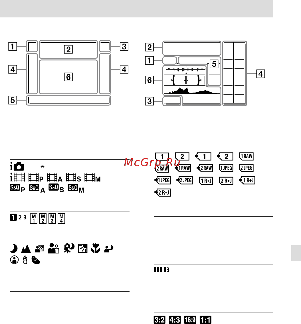 Sony A7R Mark IV Body (ILCE-7RM4) [567/679] Перелік піктограм на моніторі