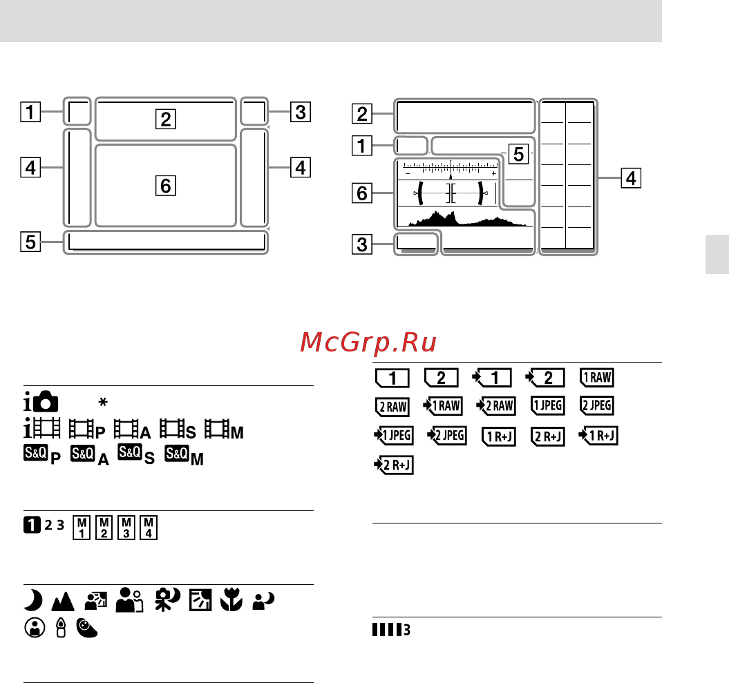 Sony A9 Body (ILCE-9) [287/707] Liste der symbole auf dem monitor