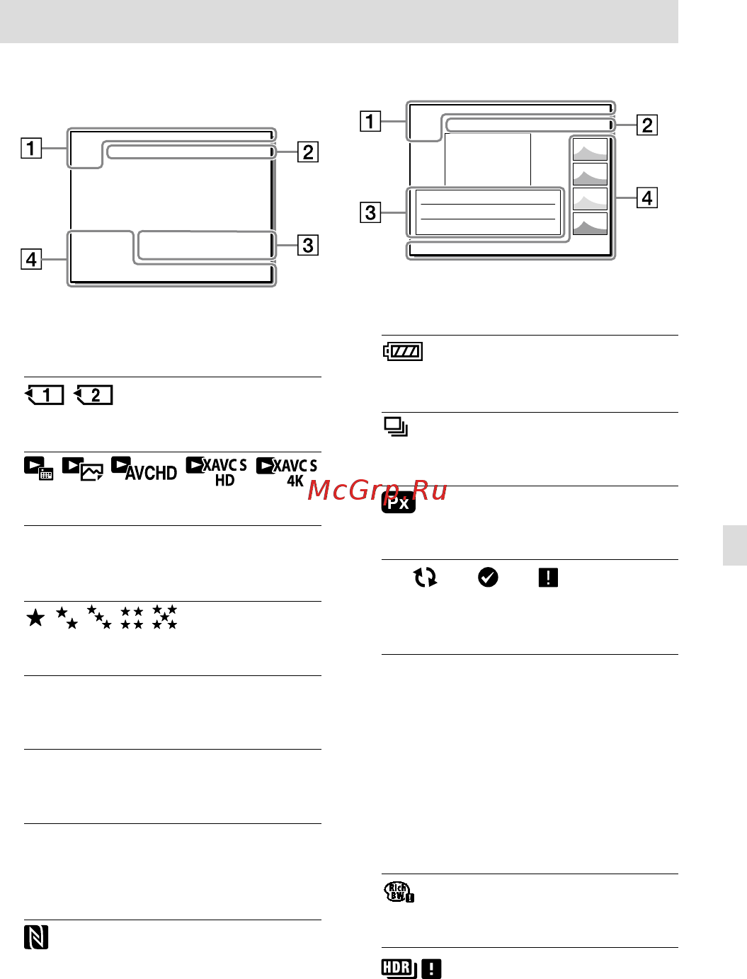 Sony A9 Body (ILCE-9) [381/707] Icone sulla schermata di riproduzione