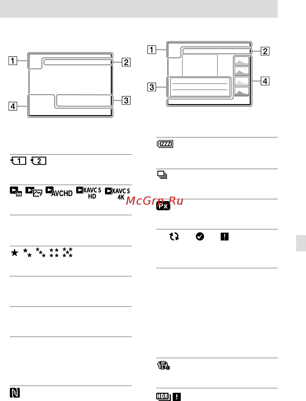 Sony A9 Body (ILCE-9) [423/707] Ícones no ecrã de reprodução