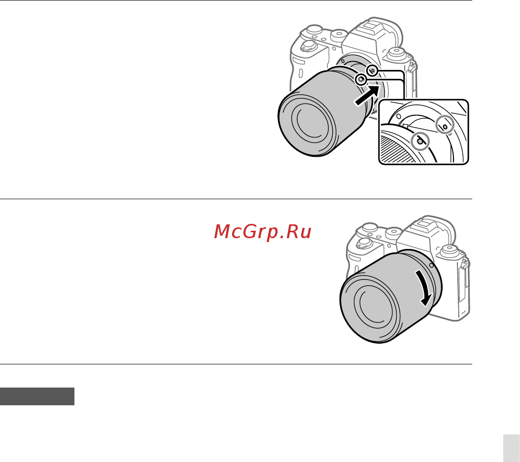 Sony A9 Body (ILCE-9) [451/707] Bevestig de lens door de twee witte uitlijnmarkeringen vattingmarkeringen op de lens en de camera met elkaar uit te lijnen