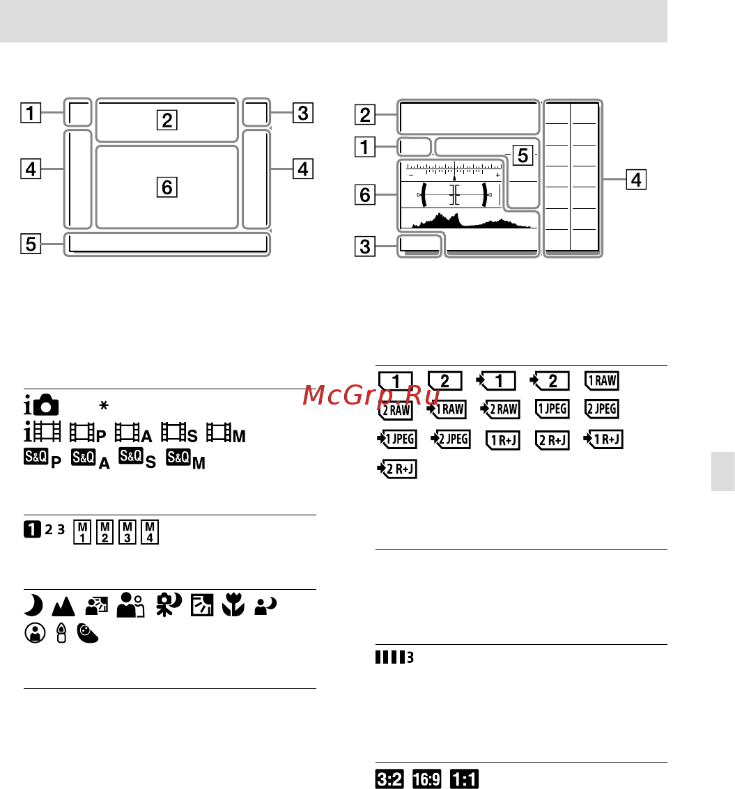 Sony A9 Body (ILCE-9) [461/707] Lijst van pictogrammen op de monitor