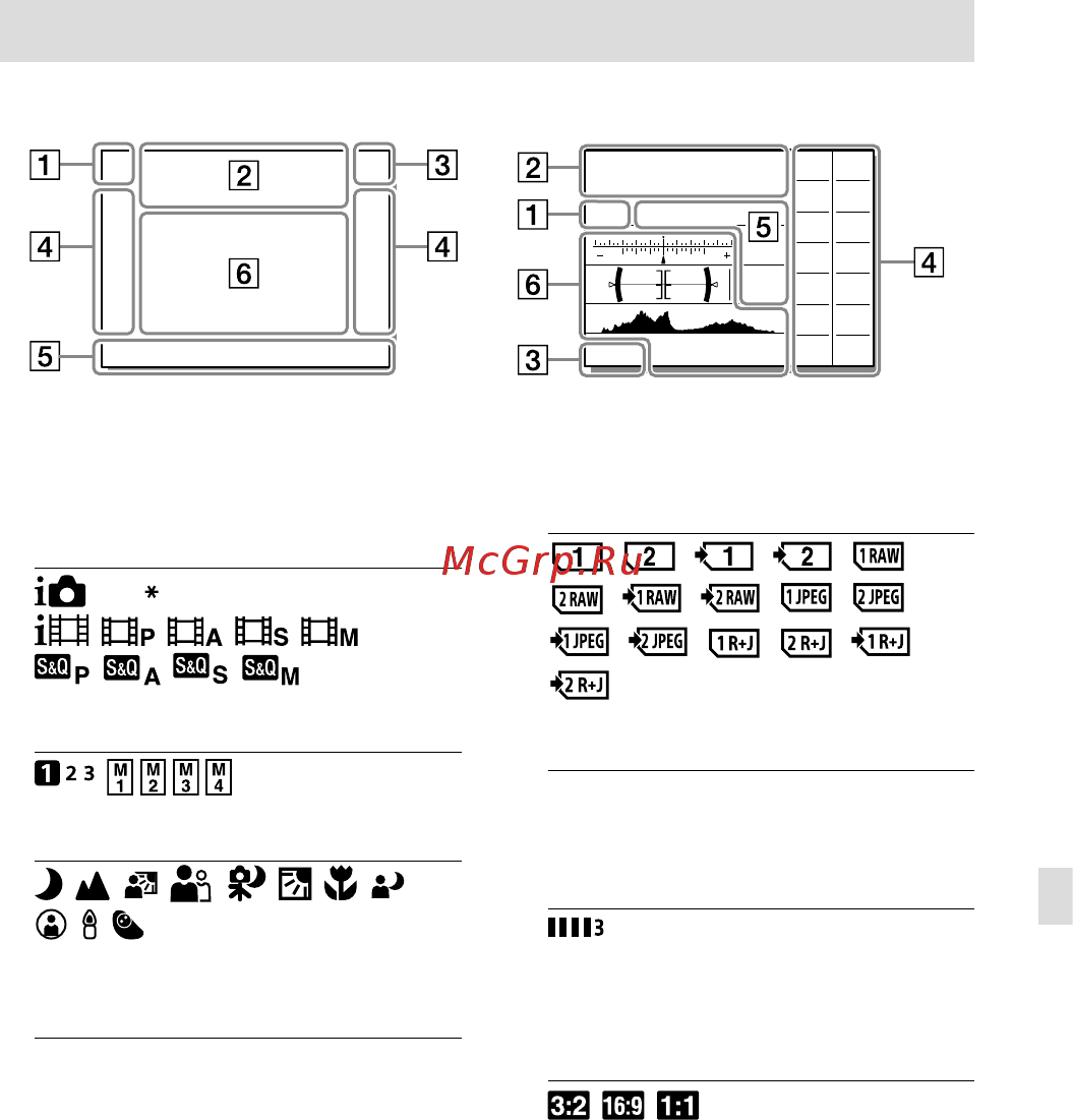 Sony A9 Body (ILCE-9) [589/707] Перелік піктограм на моніторі