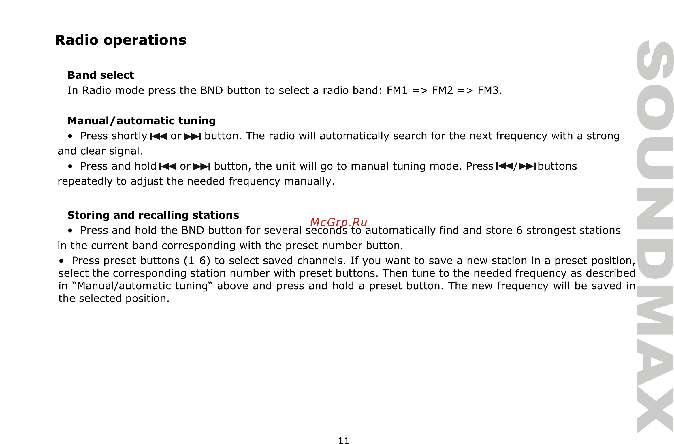Soundmax SM-CCR3181FB [11/40] Radio operations