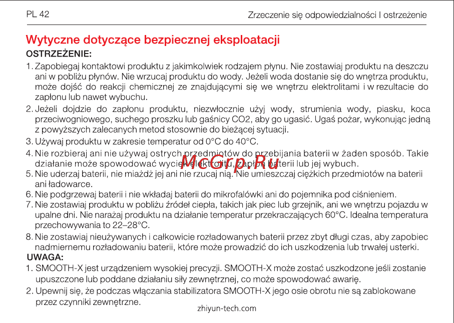 Zhiyun Smooth X Essential Combo White (SM108) [46/88] Wytyczne dotyczqce bezpiecznej eksploatacji