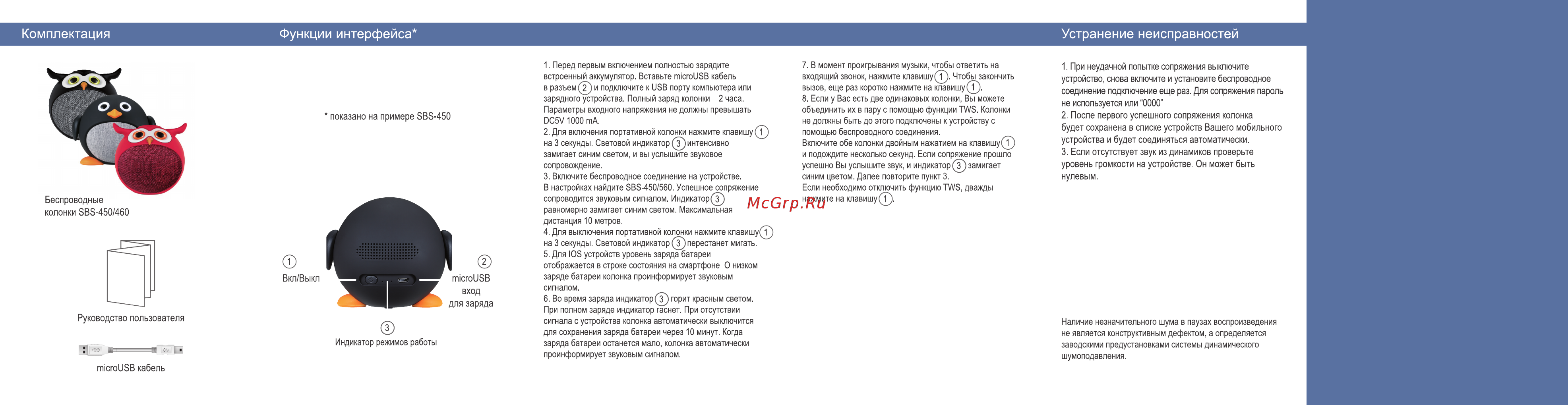 Interstep SBS-460 Сова черная (IS-LS-SBS460TWS-BLKB201) [2/2] Комплектация функции интерфейса устранение неисправностей