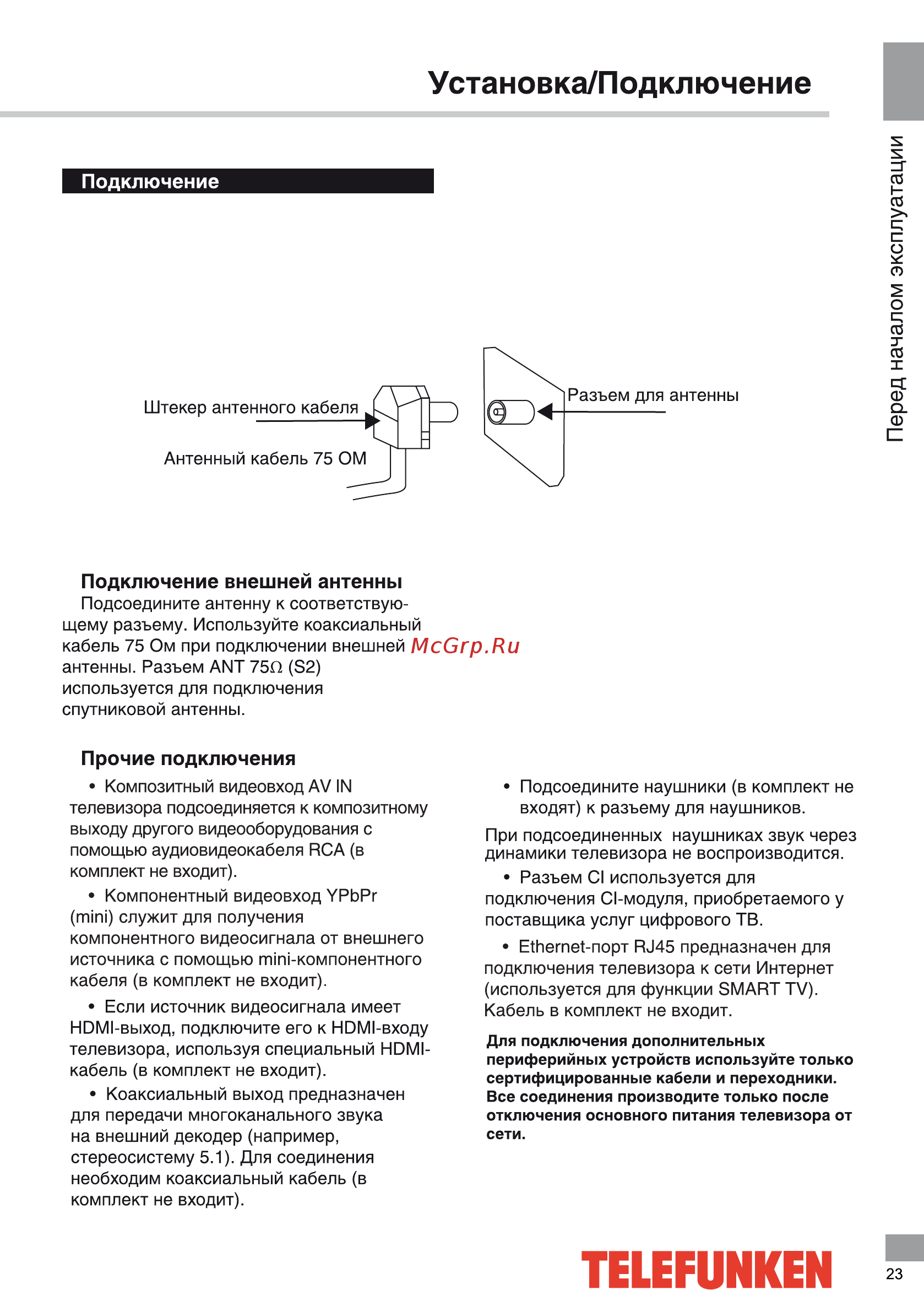 Telefunken TF-LED58S01T2SU [23/44] Установка подключение