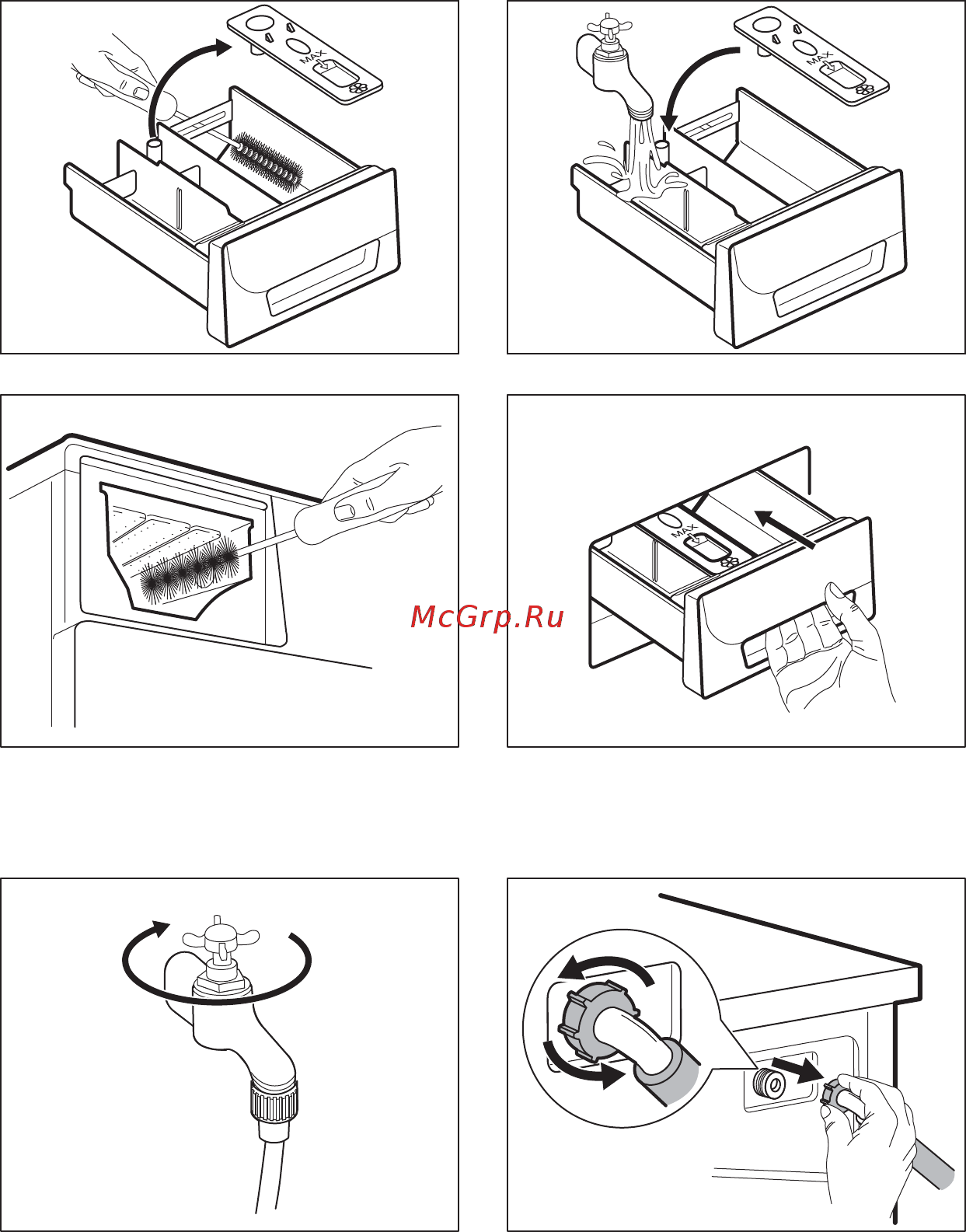 Electrolux EWM1044SEU [44/76] Очистка наливного шланга и фильтра клапана