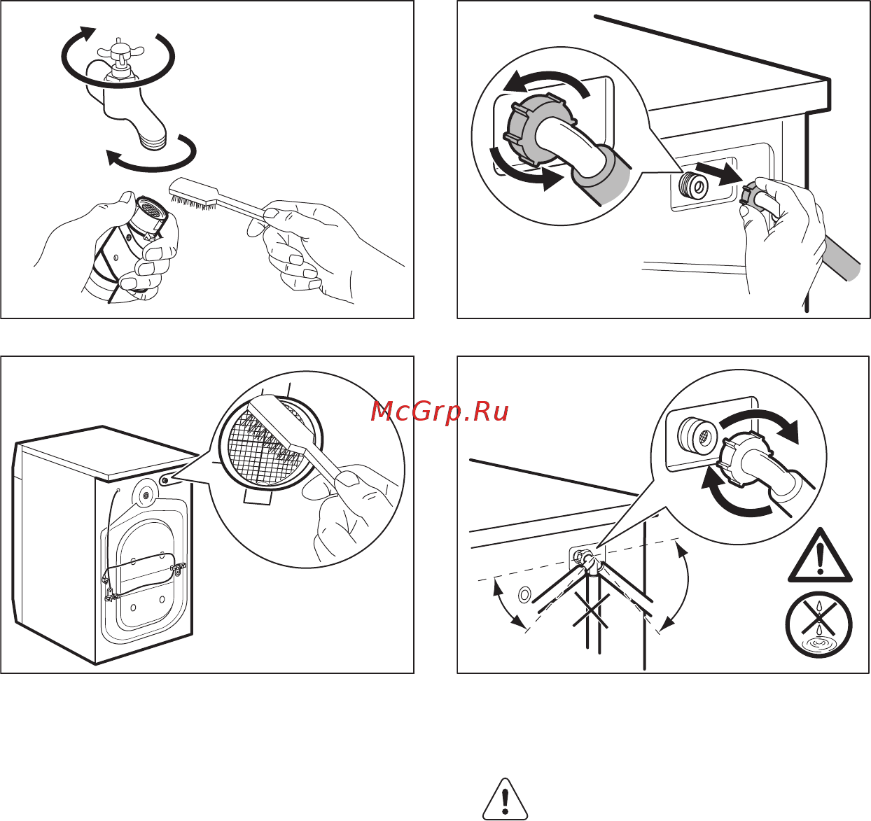 Electrolux EWX147410W [30/44] Очистка наливного шланга и фильтра клапана