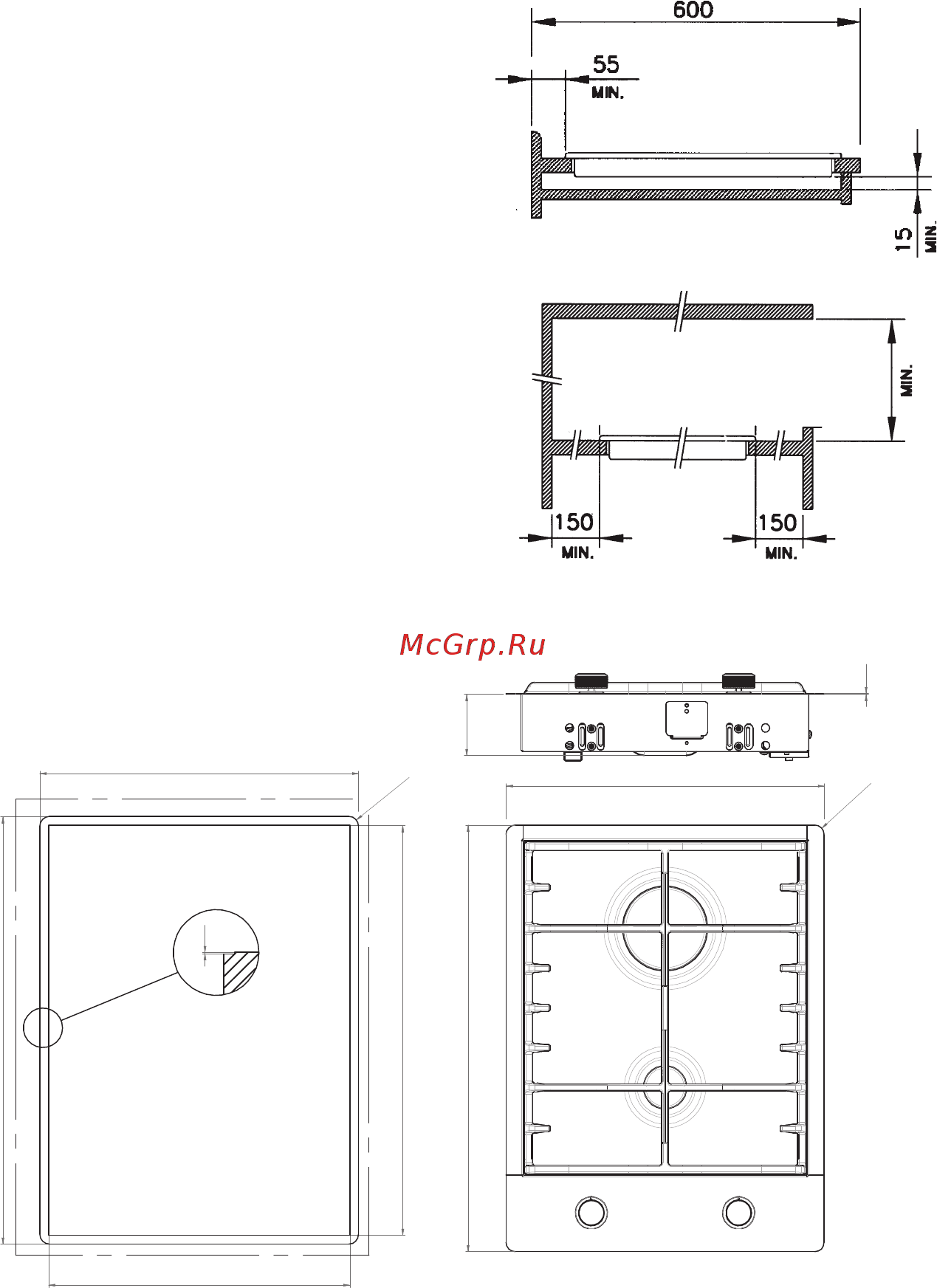 KitchenAid KHDD2 38510 [6/16] Расстояния относительно вытяжки и кухонной мебели мм
