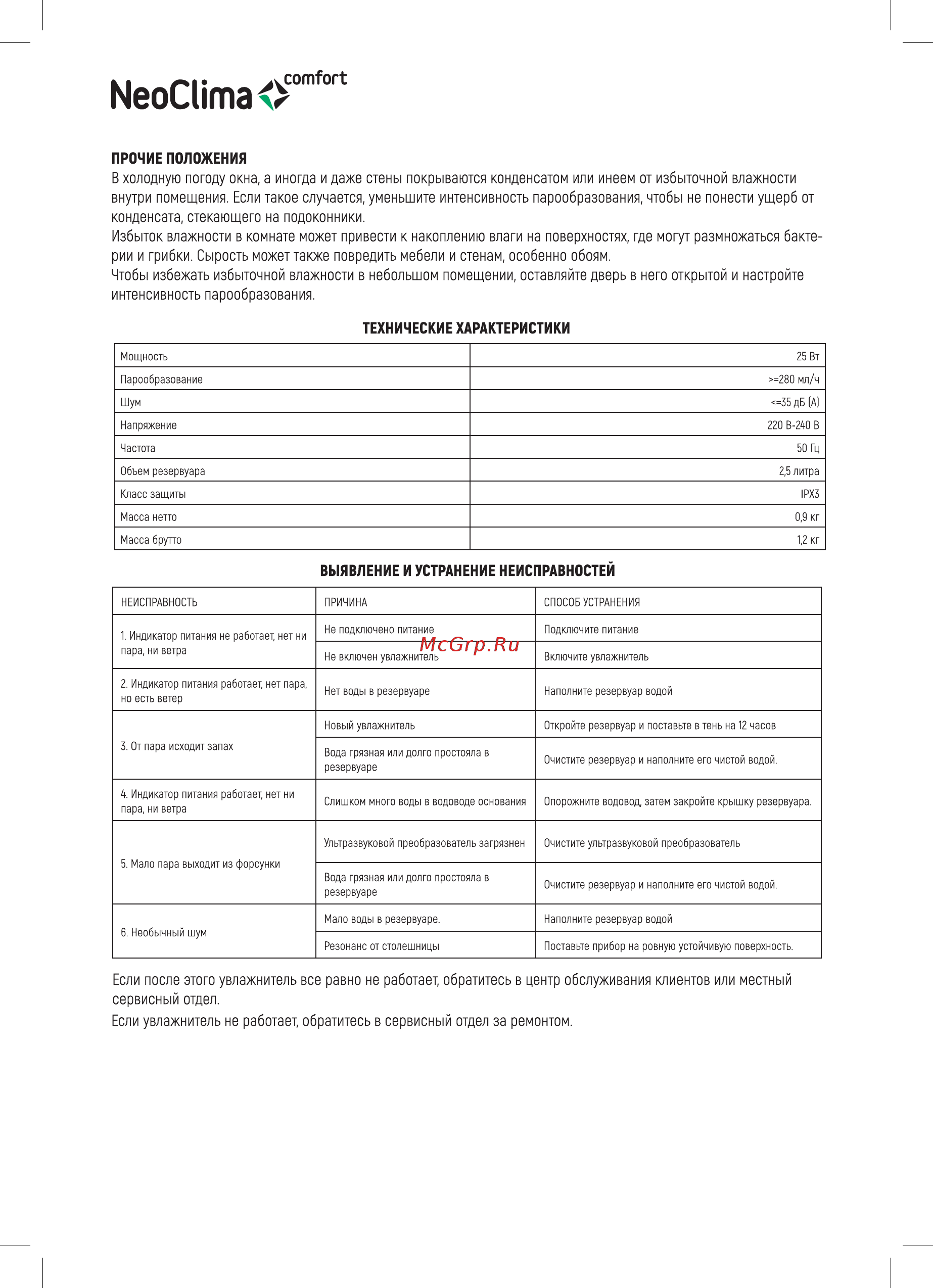 Neoclima NHL-250L White [4/12] Технические характеристики