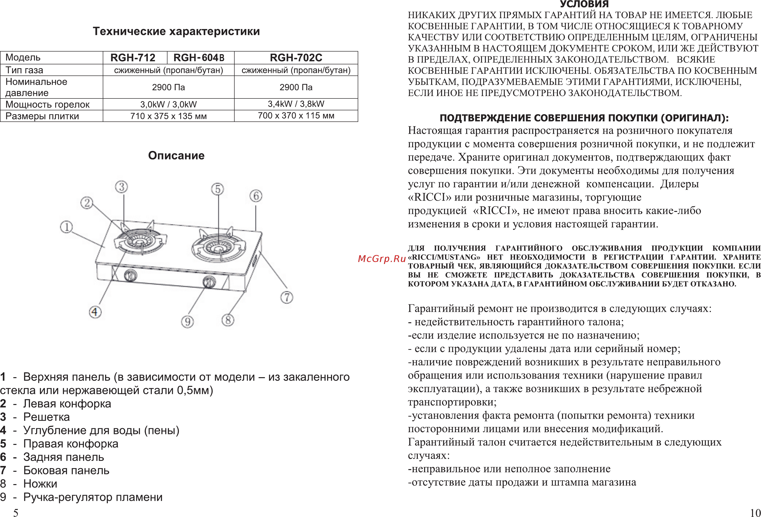 Ricci RGH-712 Инструкция по эксплуатации онлайн [6/8] 559694
