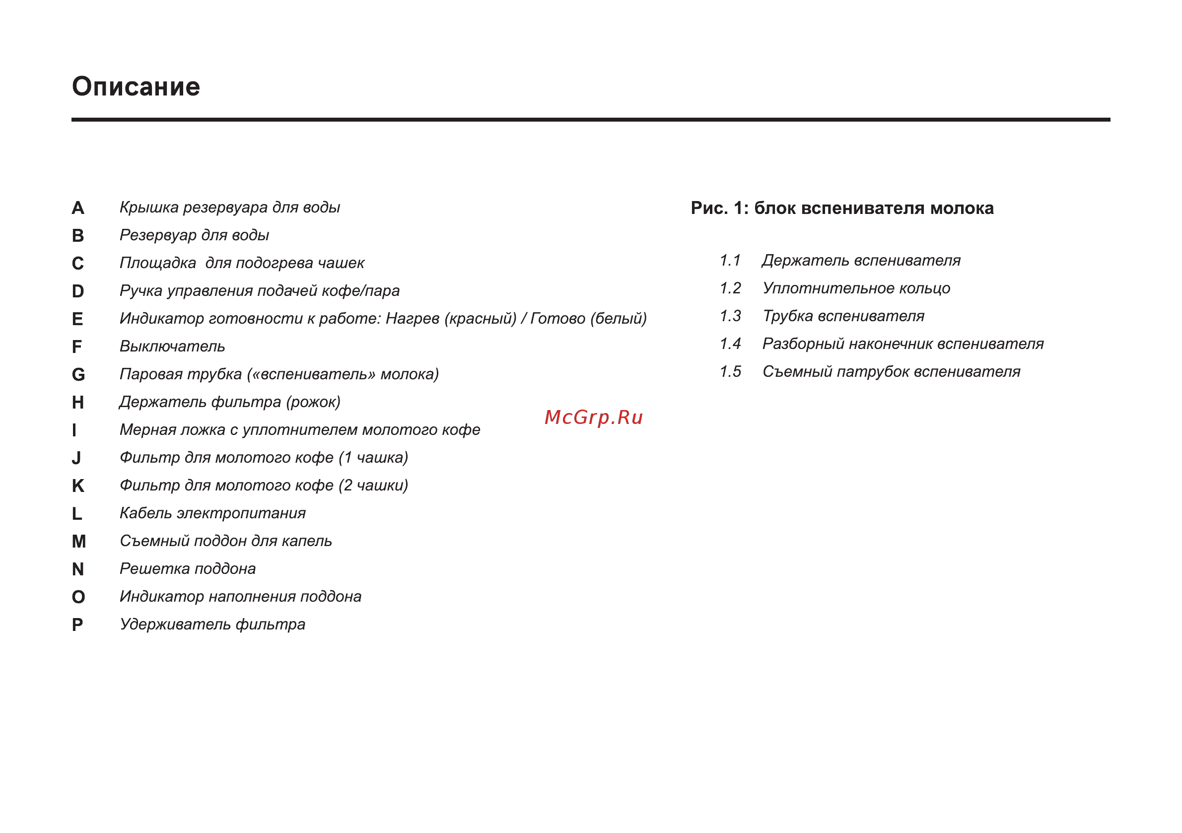 Inhouse Coffeebello ICM1801BK [6/20] Рис 1 блок вспенивателя молока