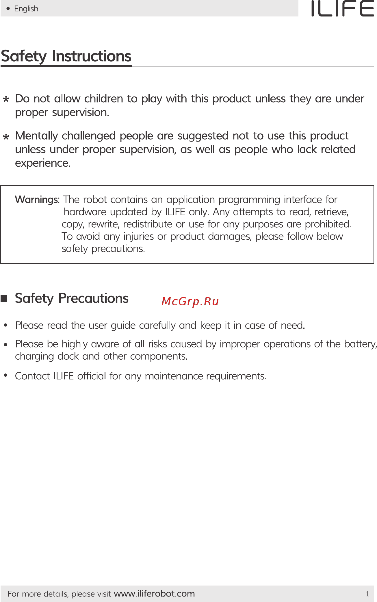 iLIFE W400 [7/84] Safety instructions