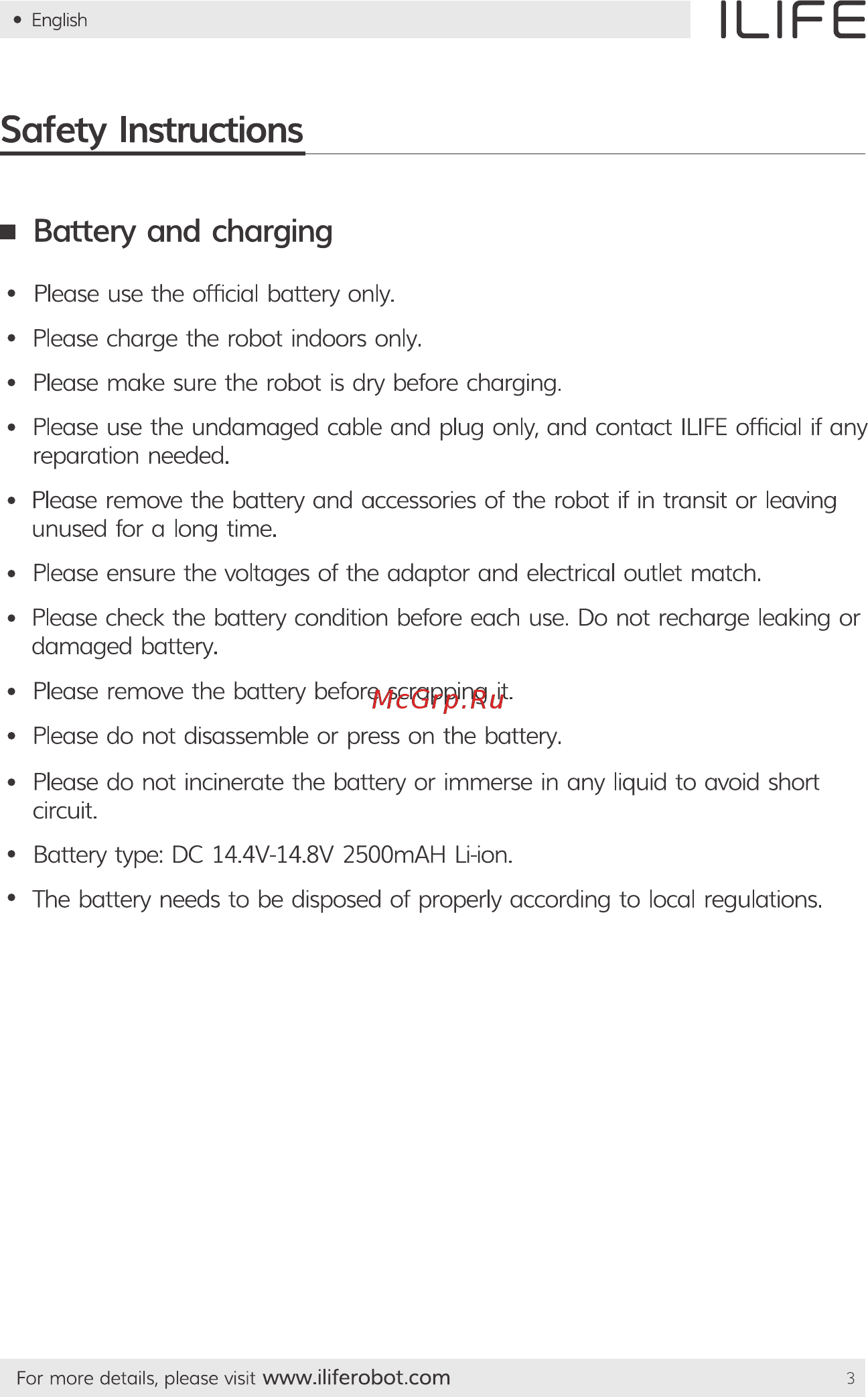 iLIFE W400 [9/84] Safety instructions