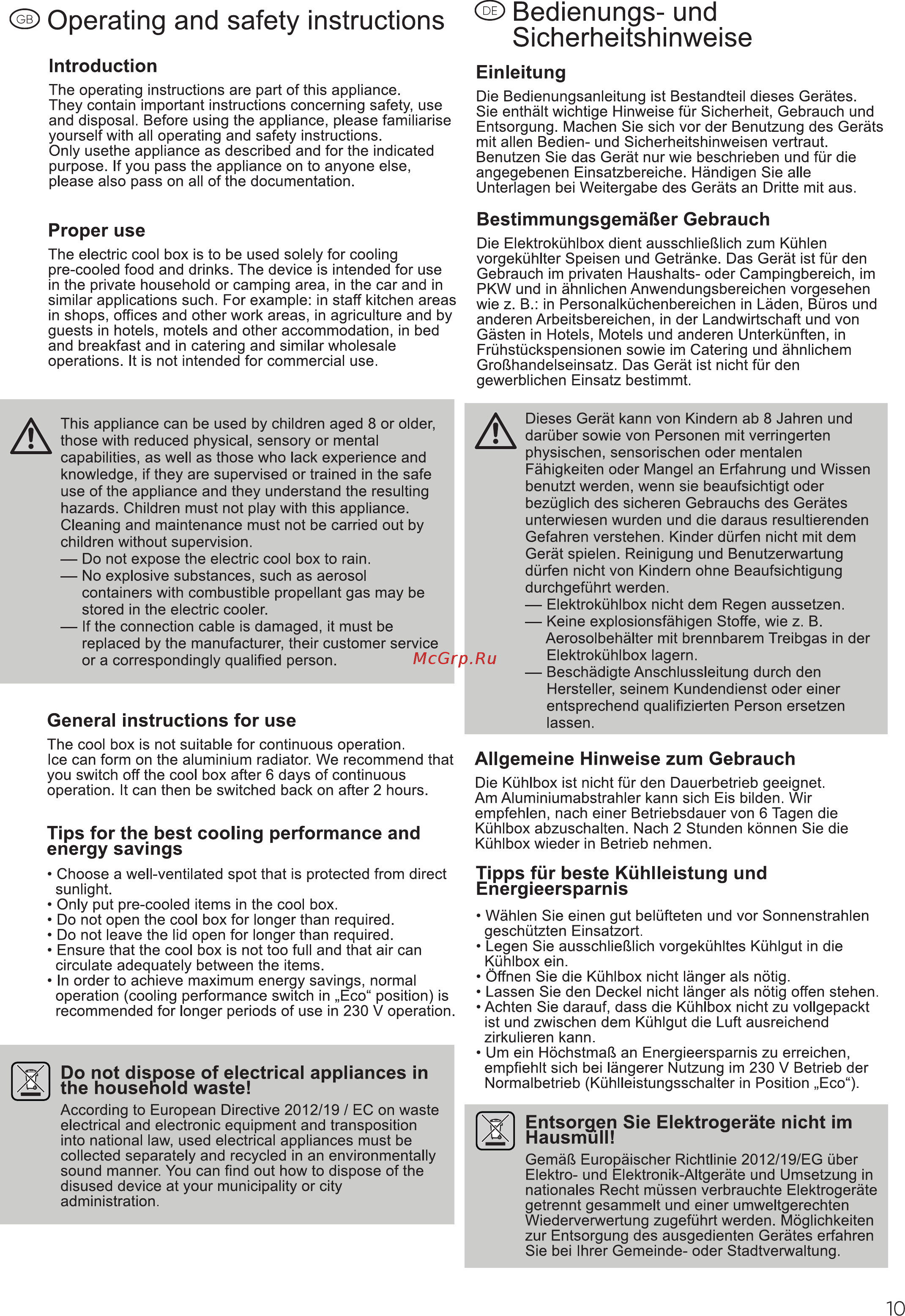 EZ Coolers E26M Grey [10/16] Operating and safety instructions