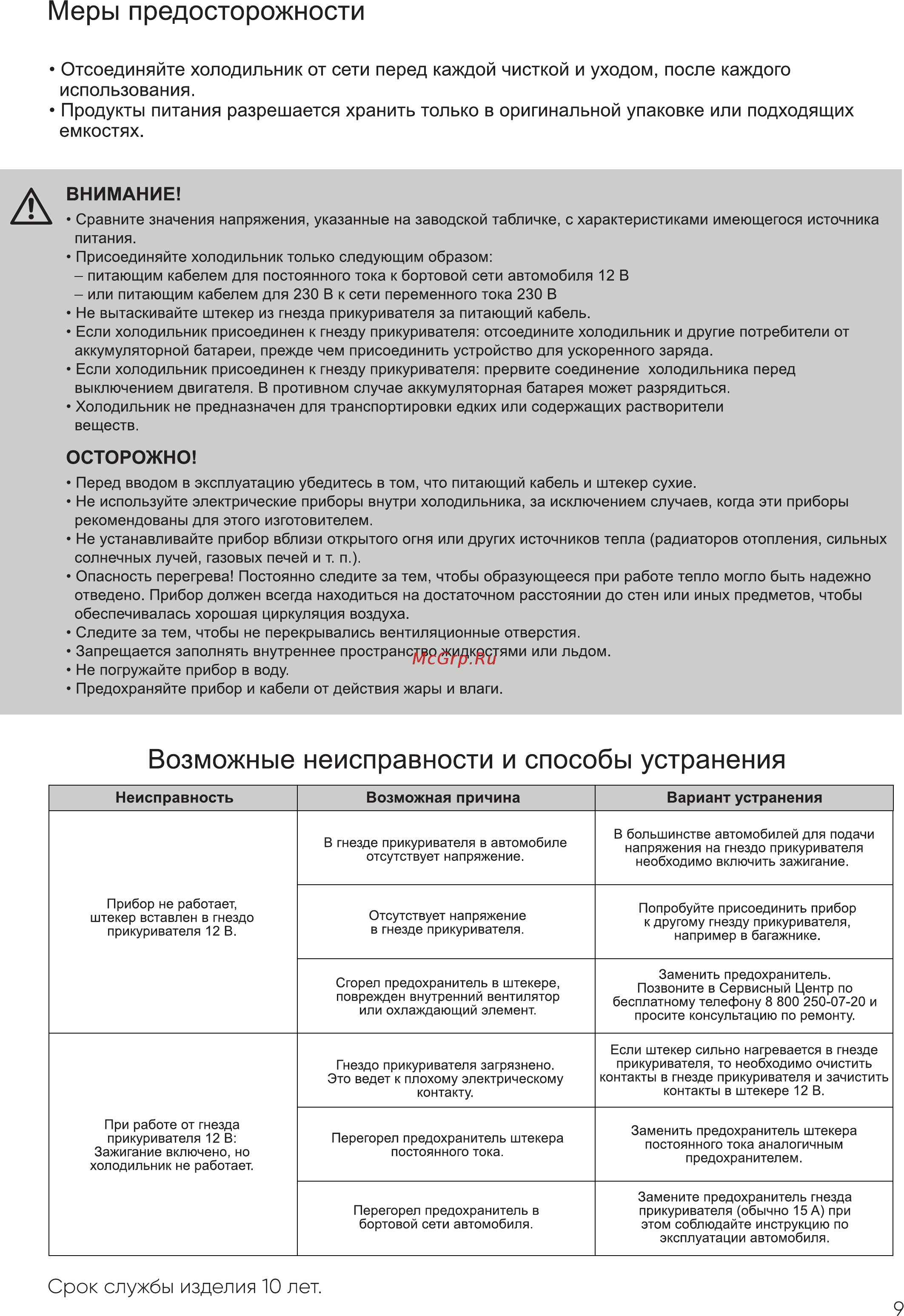 EZ Coolers E26M Grey [9/16] Возможные неисправности и способы устранения