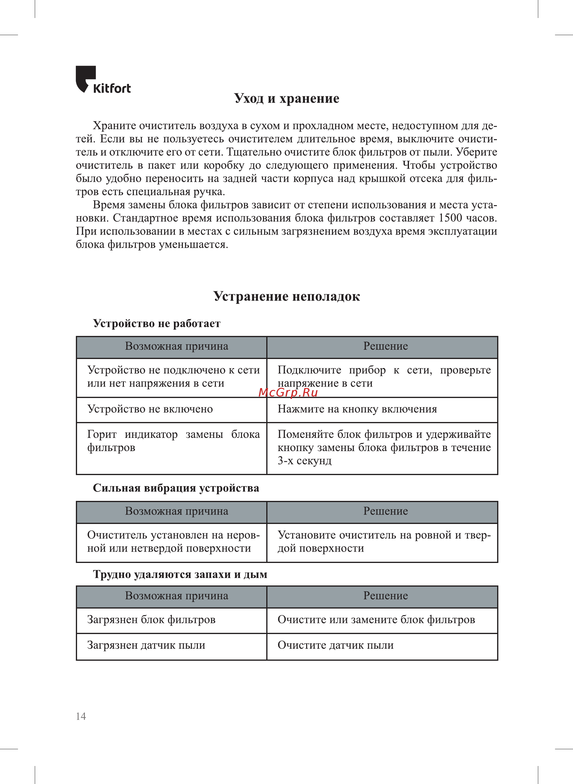 Kitfort КТ-2816 [14/20] Kitfort уход и хранение