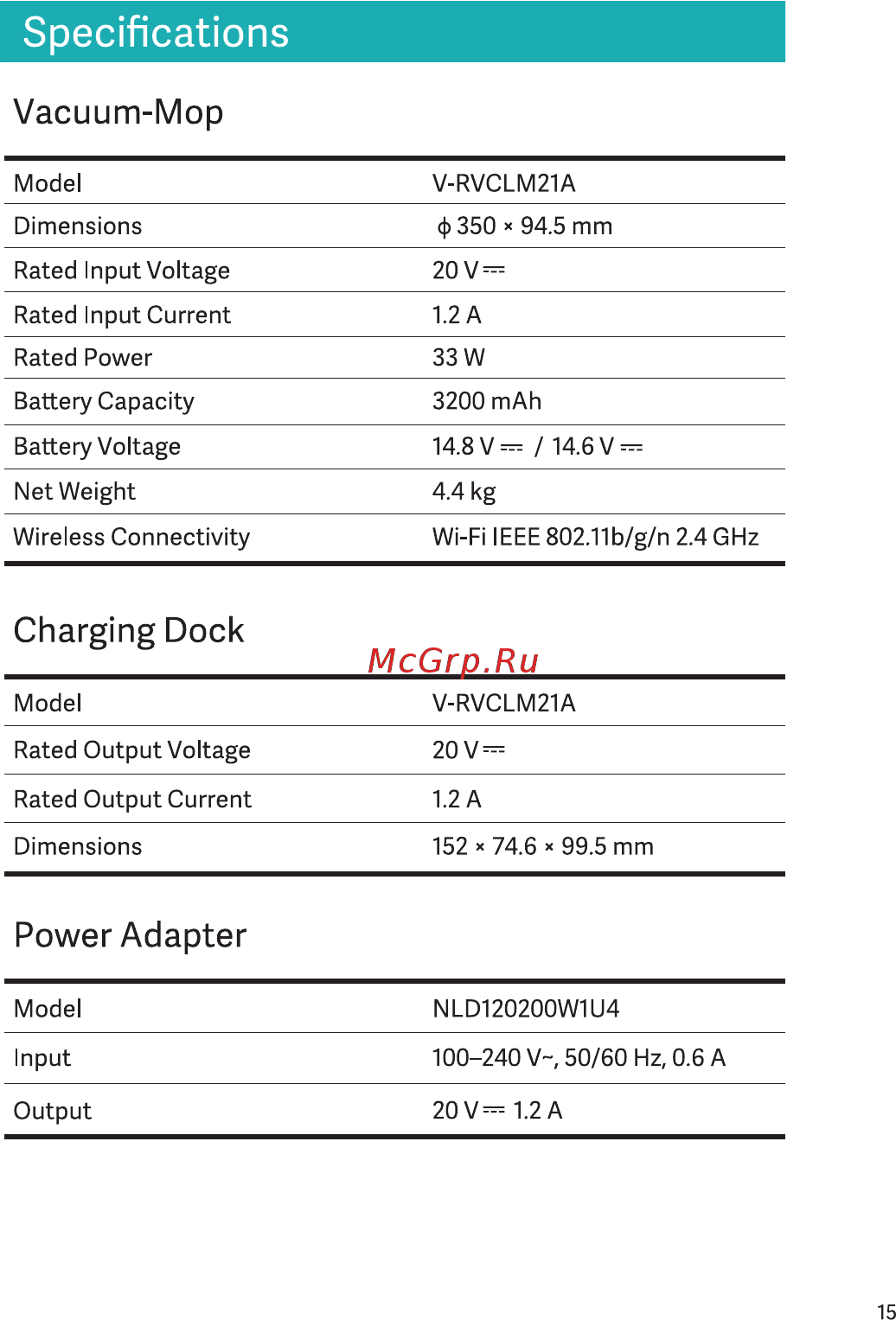 Viomi Cleaning Robot SE V-RVCLM21A [17/99] Specifications