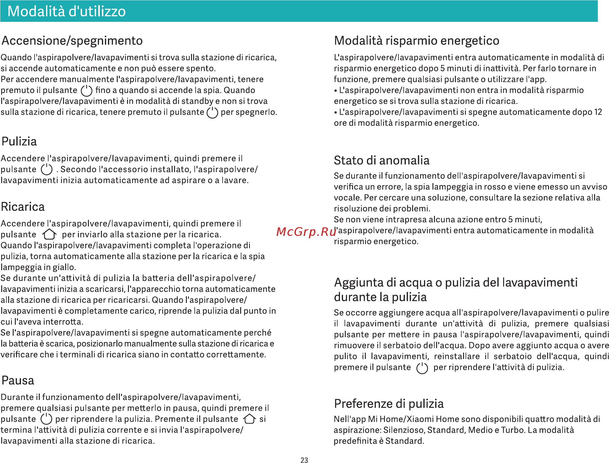 Viomi V-RVCLM21A [25/99] Modalité d utilizzo