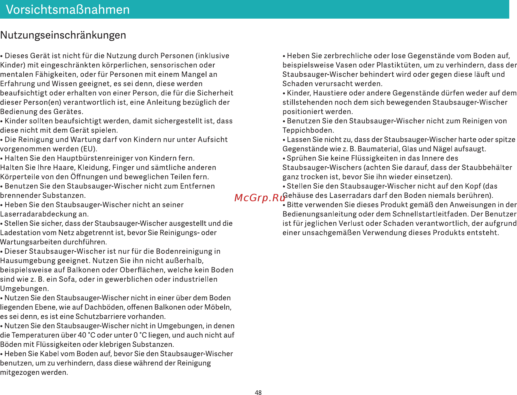 Viomi V-RVCLM21A [50/99] Vorsichtsmaßnahmen