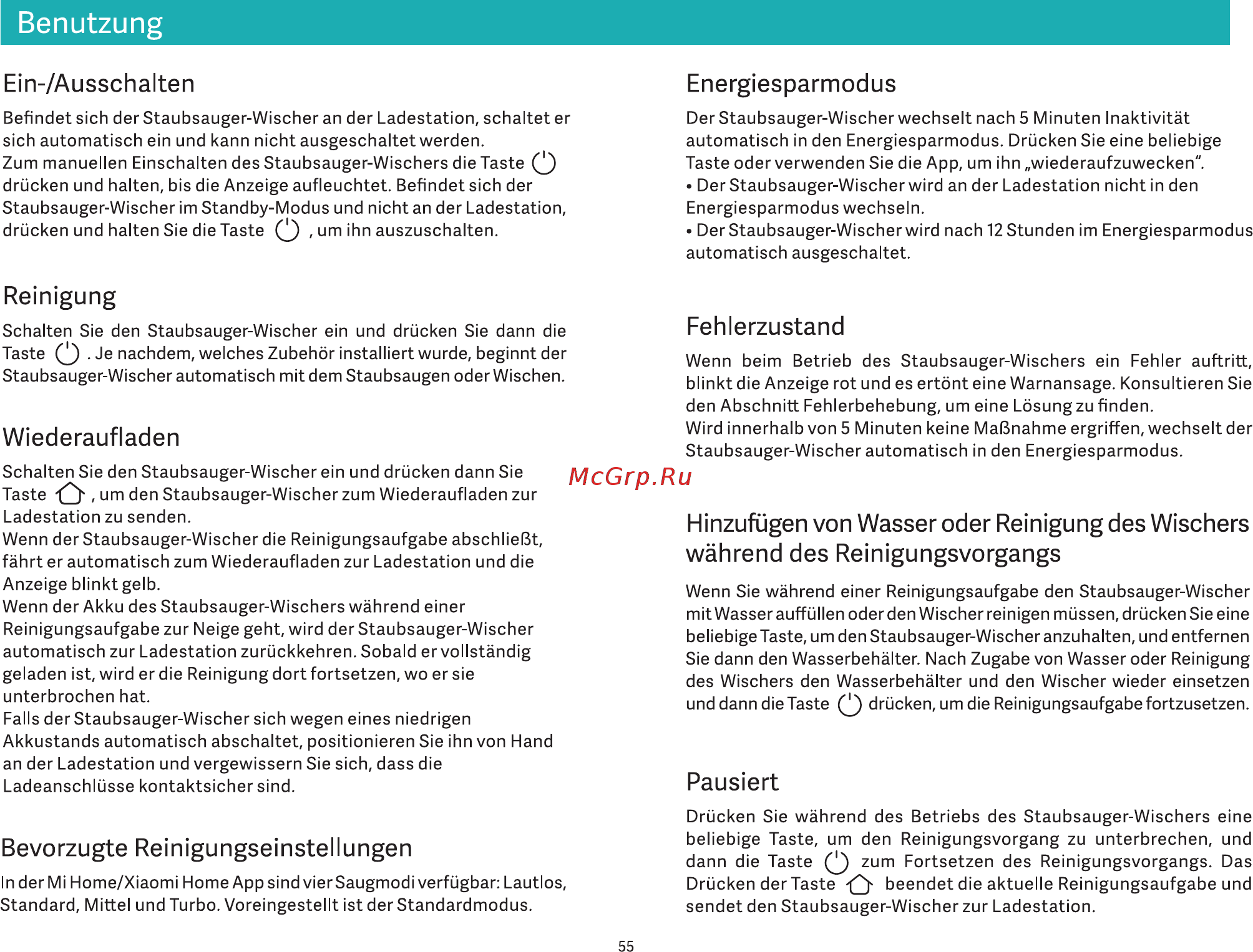 Viomi V-RVCLM21A [57/99] Benutzung