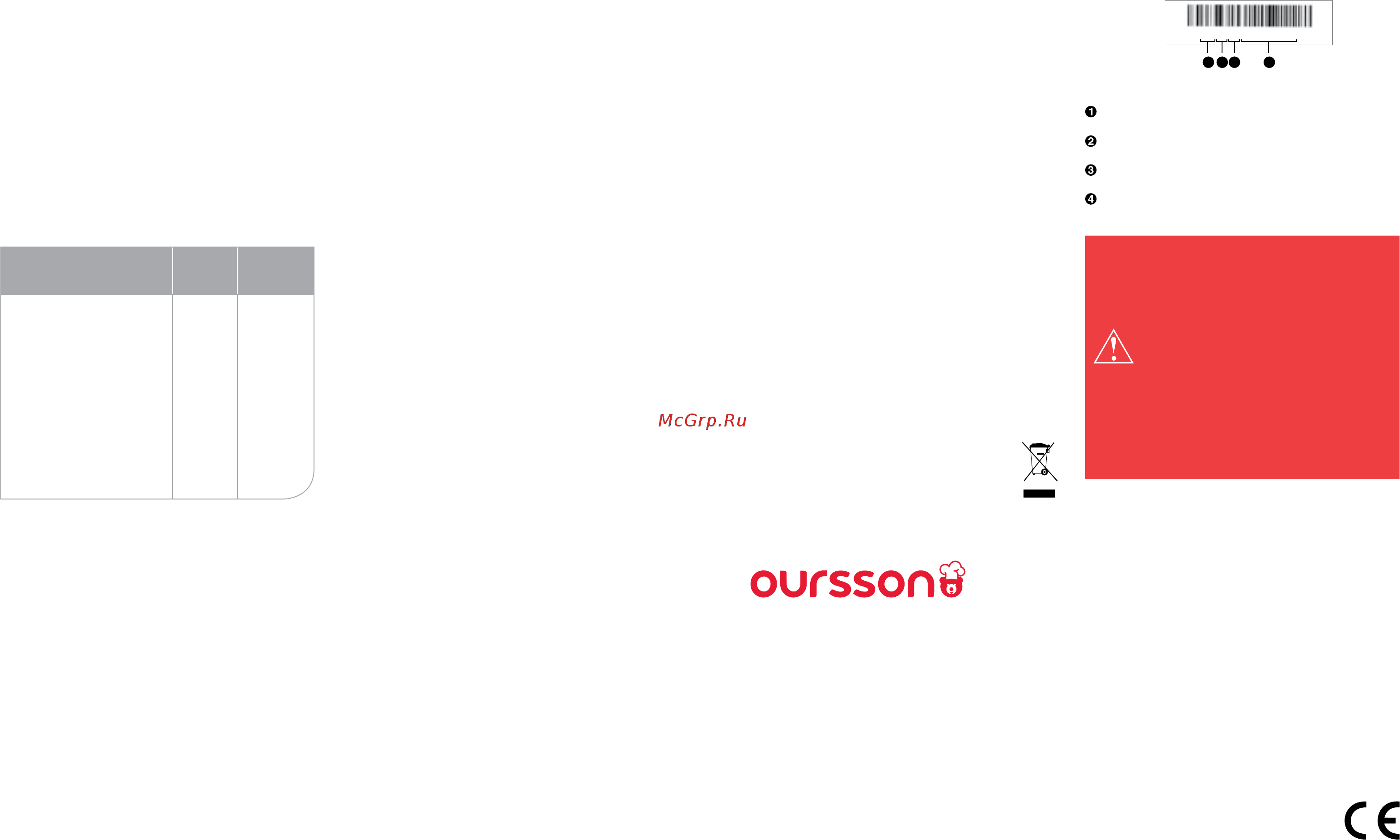 Oursson EK1752M/IV [10/23] Contact 1 fabricant de marchandises oursson ag orson ag rue du grand chêne 5 1003 lausanne suisse 2 les informations concernant la certification du produit sont disponibles sur le site web www oursson com