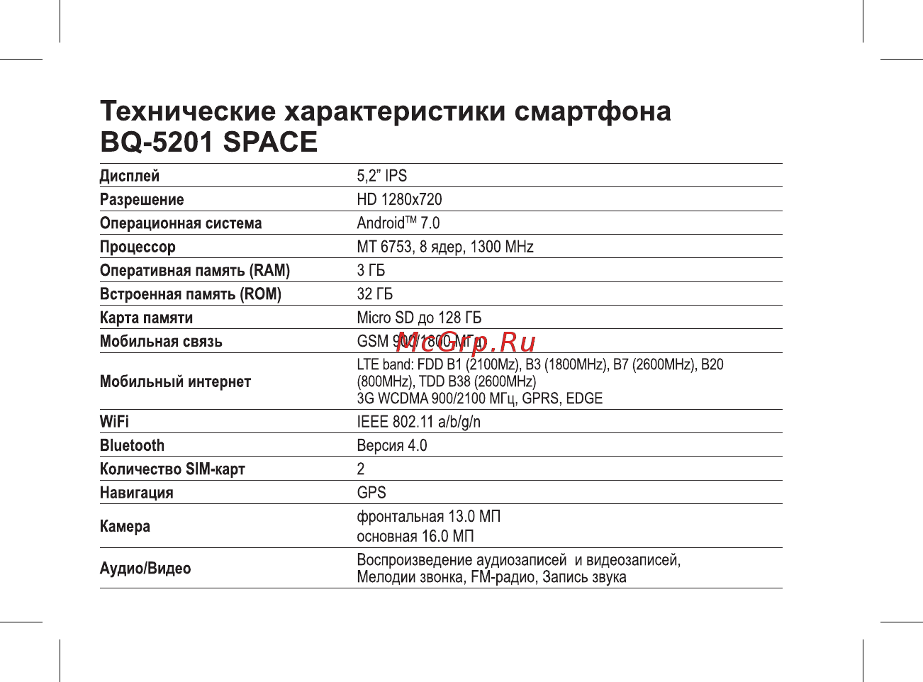 BQ mobile Space Gold (BQ-5201) [4/47] Технические характеристики смартфона bq 5201 space