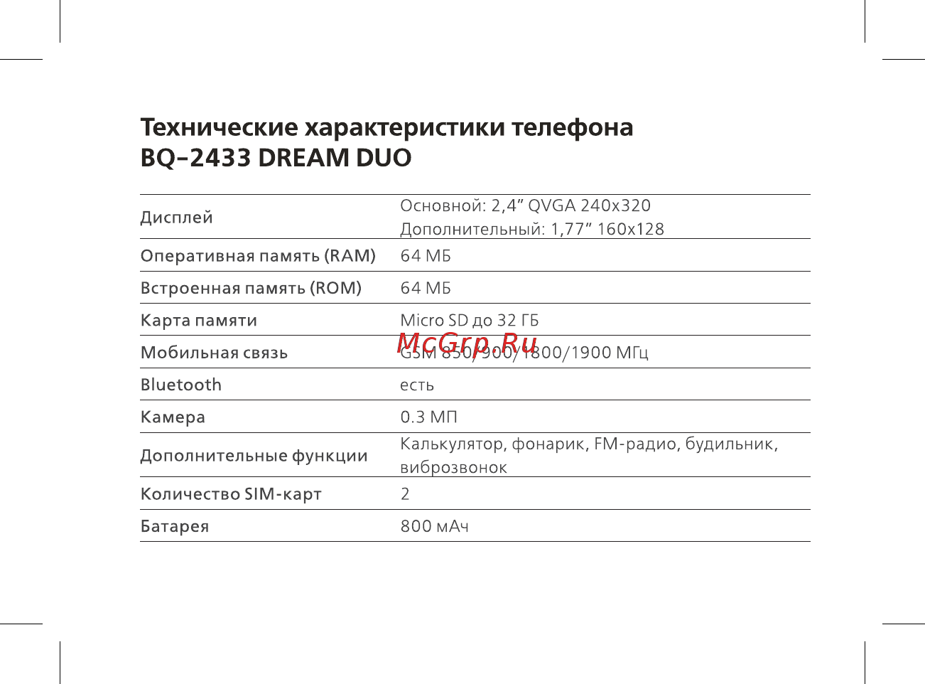 BQ mobile BQ-2433 Dream DUO Red [4/48] Технические характеристики телефона bq 2433 dream duo