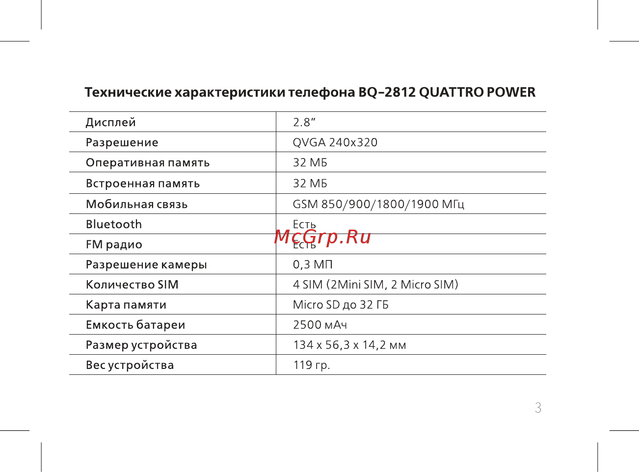 BQ mobile BQ-2812 Quattro Power Red [5/52] Технические характеристики телефона bq 2812 quattro power