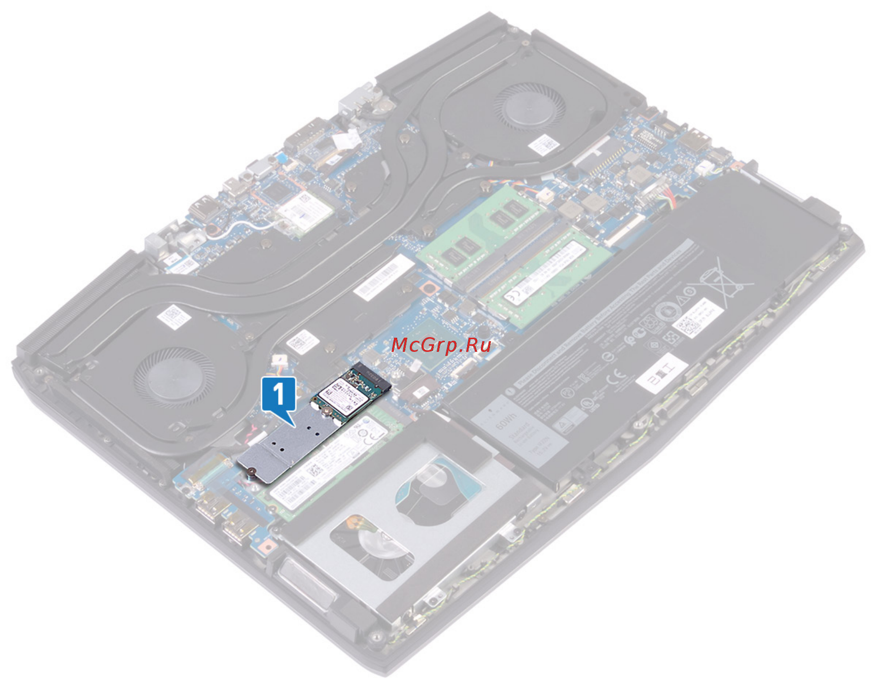 Alienware M15-5607 [44/100] Процедура извлечения твердотельного накопителя модели 2230