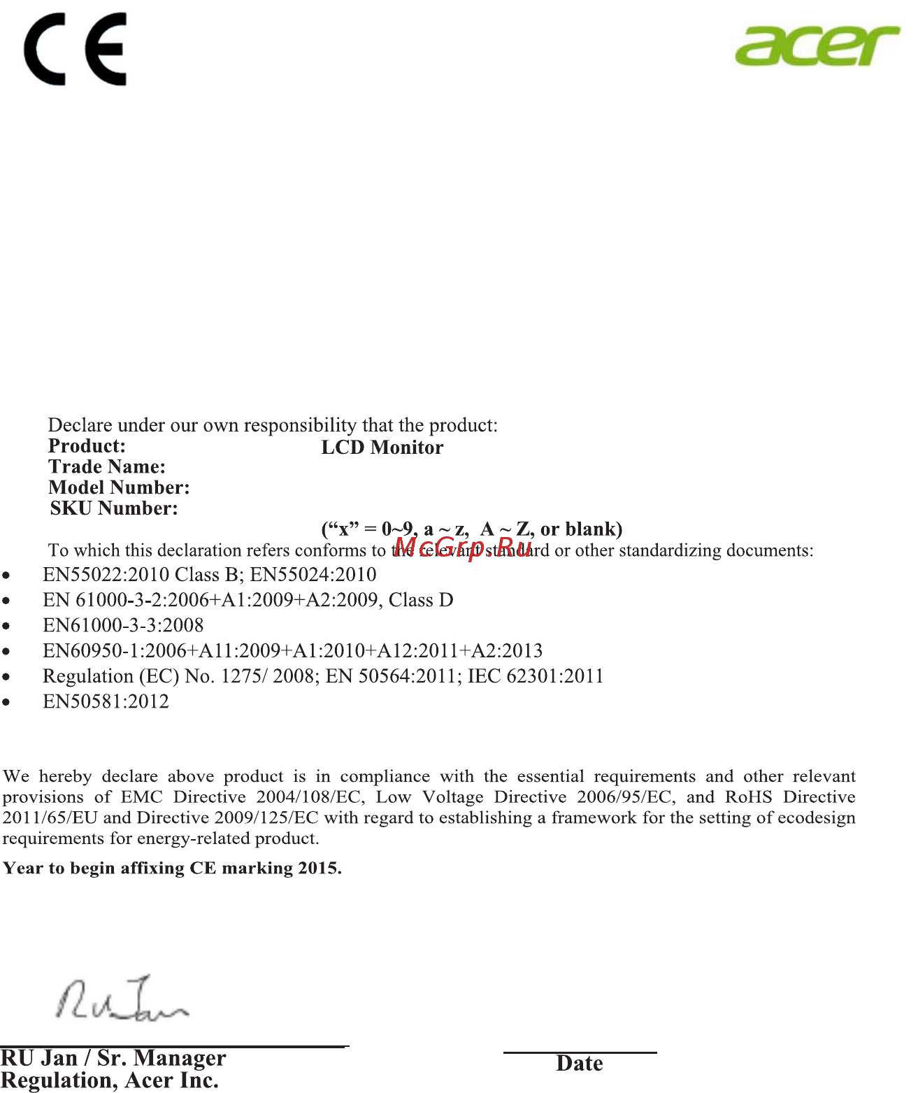 Acer Gaming XZ321QUbmijpphzx [10/34] Declaration of conformity