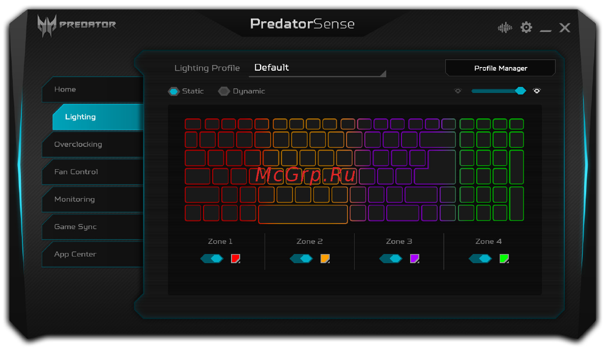 Acer Predator Helios 300 PH317-53-79X2 NH.Q5RER.010 [43/101] Настройка подсветки клавиатуры