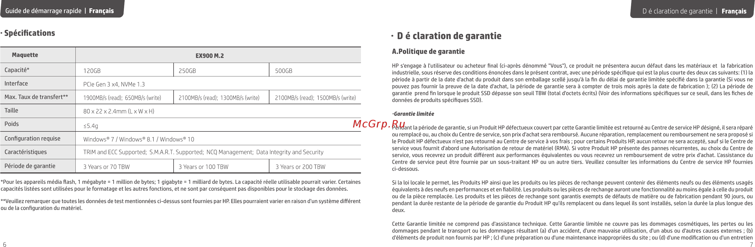 HP 500GB EX900 M.2 (2YY44AA) [5/24] D é claration de garantie