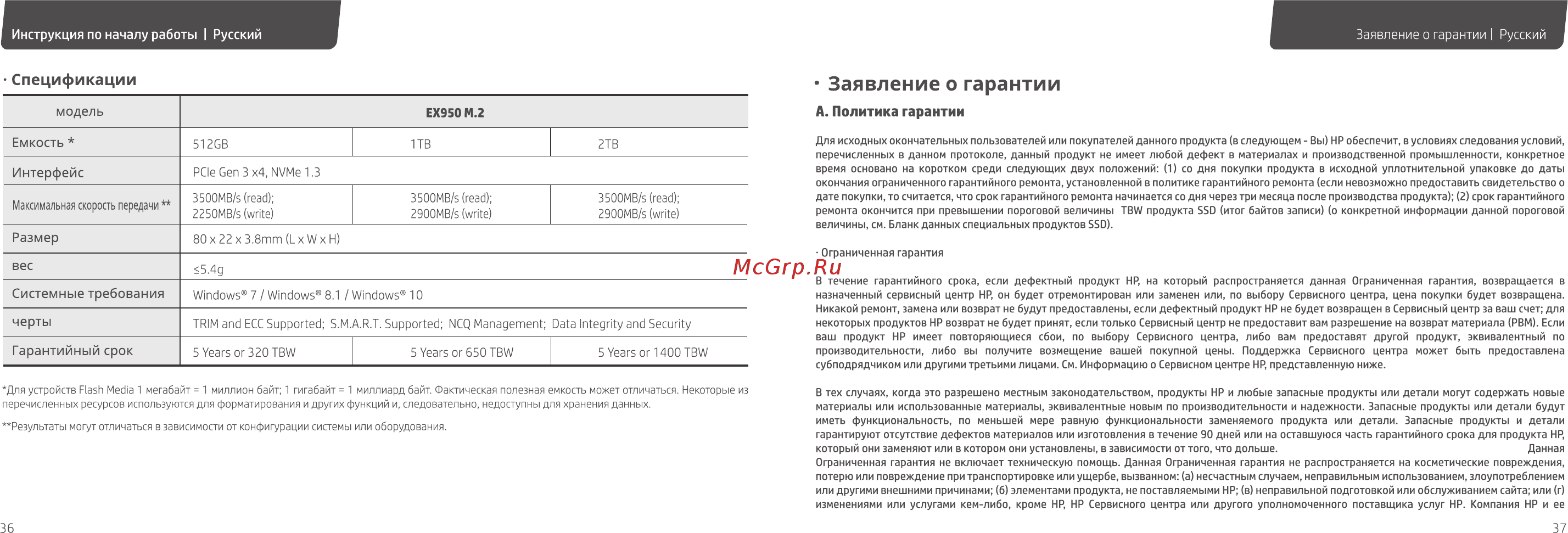 HP 1TB EX950 M.2 (5MS23AA) [20/26] Заявление о гарантии