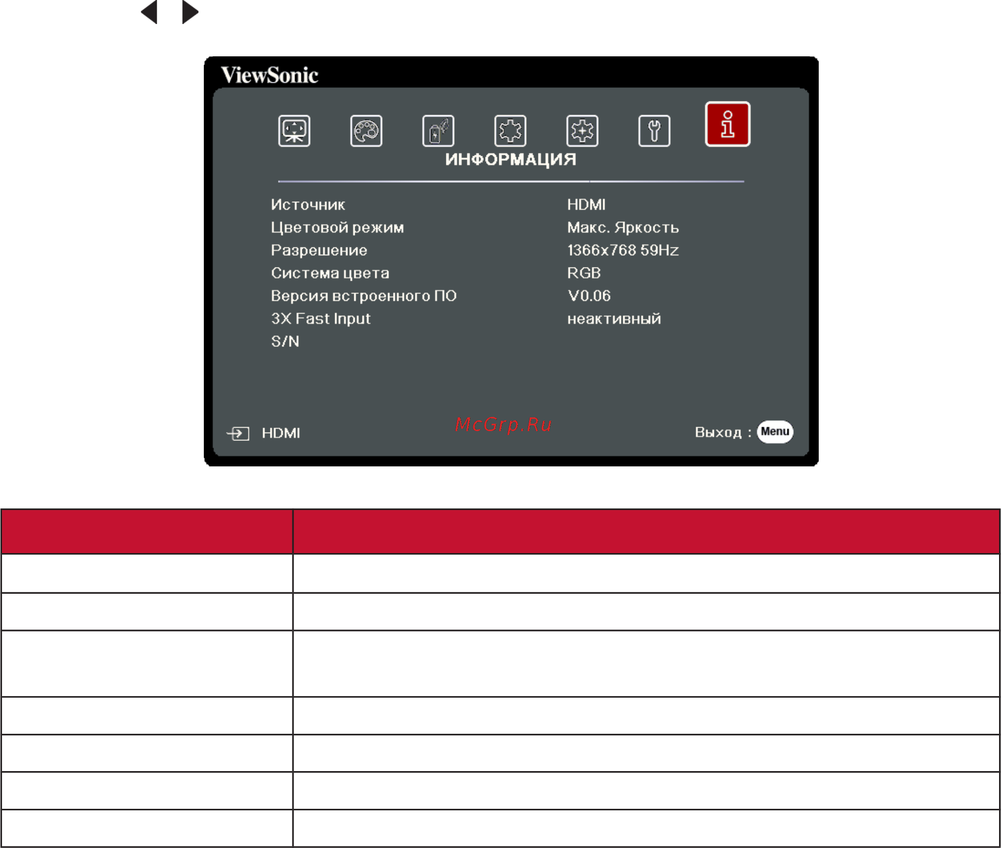Viewsonic PX701HDE (VS17689) [57/94] Меню информация