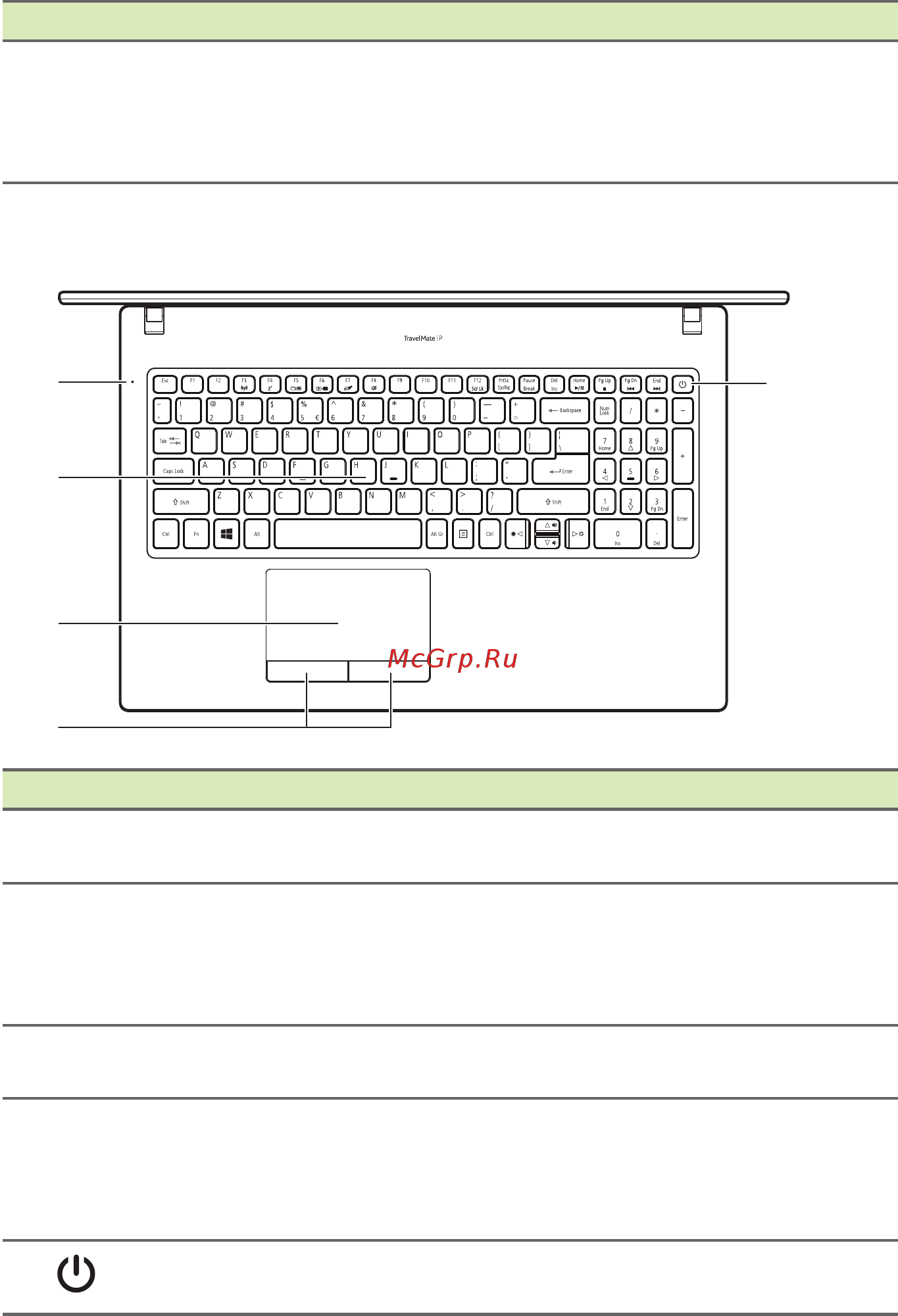 Acer TravelMate P2510-G2 [11/91] Вид клавиатуры