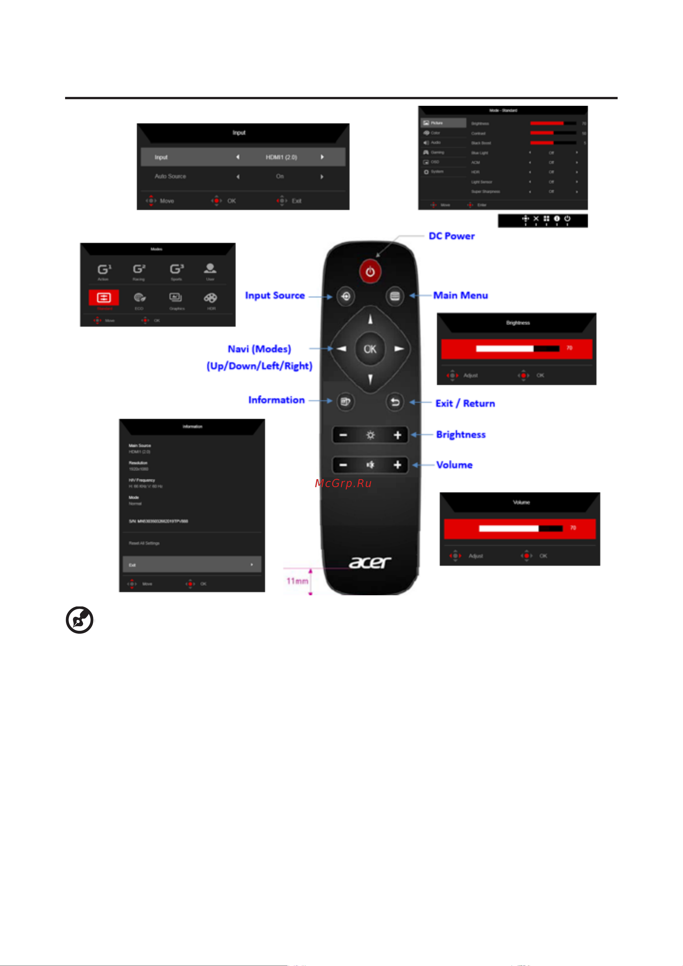 Acer Predator CG437KP [21/37] Пульт дистанционного управления