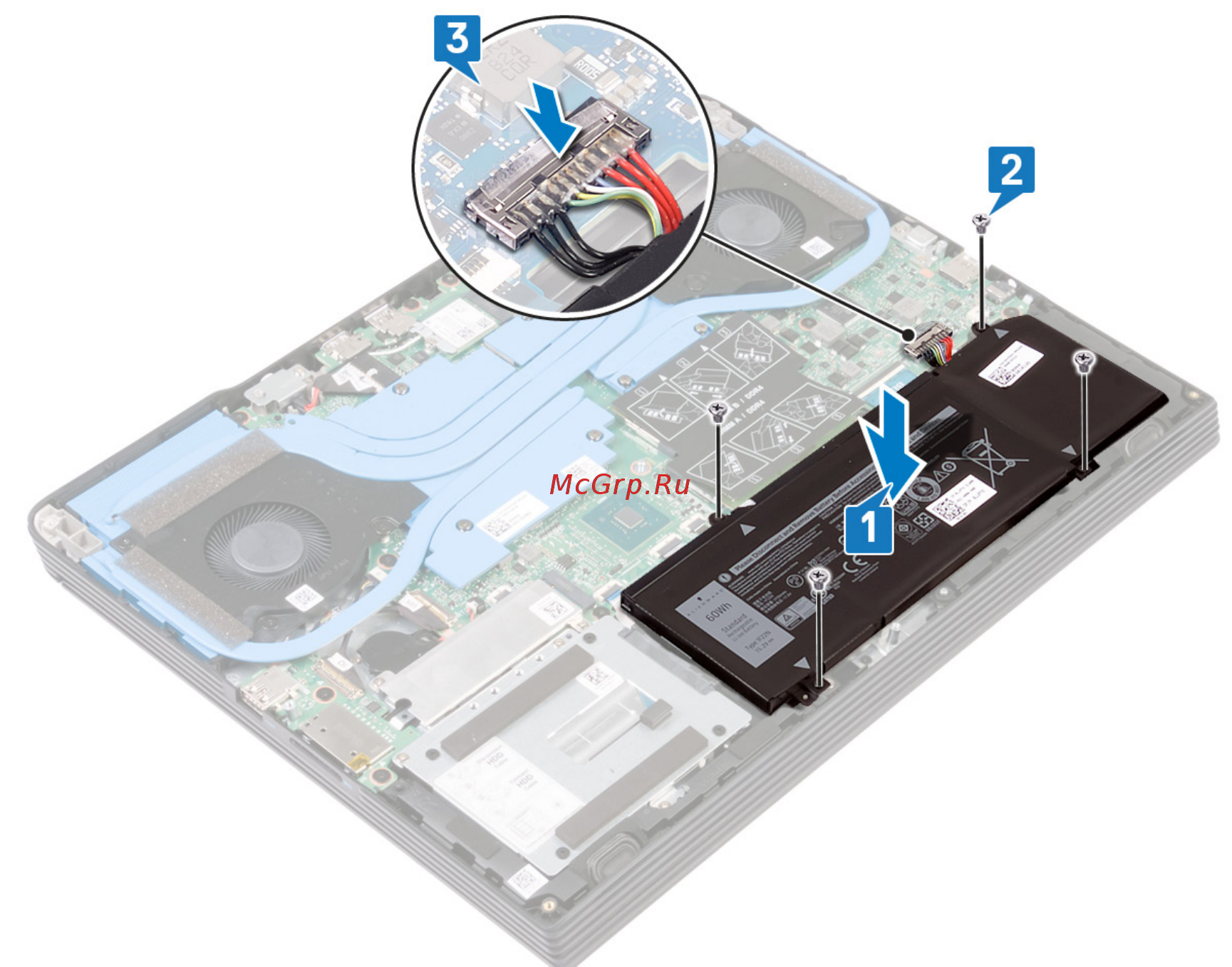 Dell G515-8158 [26/113] Порядок установки аккумулятора для компьютеров поставляемых с жестким диском