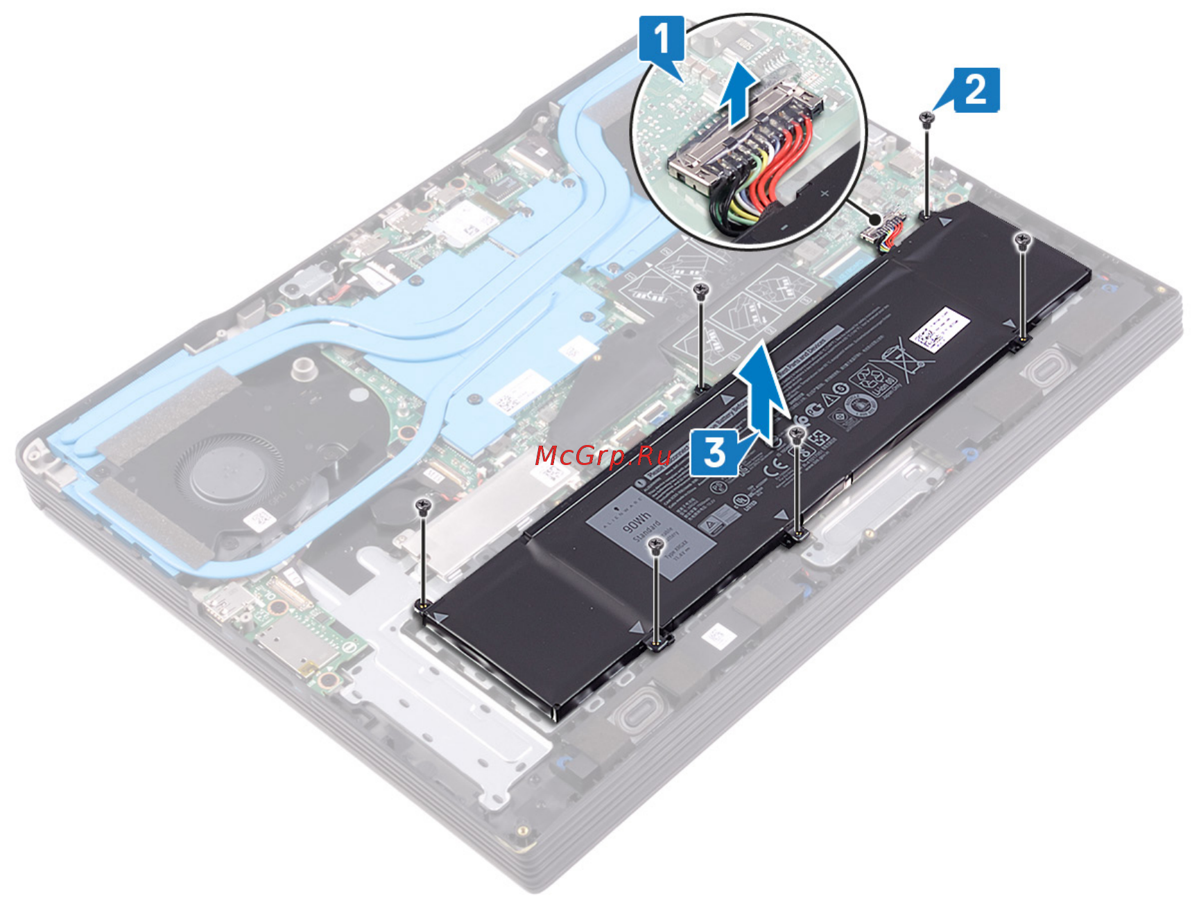 Dell G717-8238 [22/106] Порядок извлечения аккумулятора для компьютеров поставляемых с жестким диском