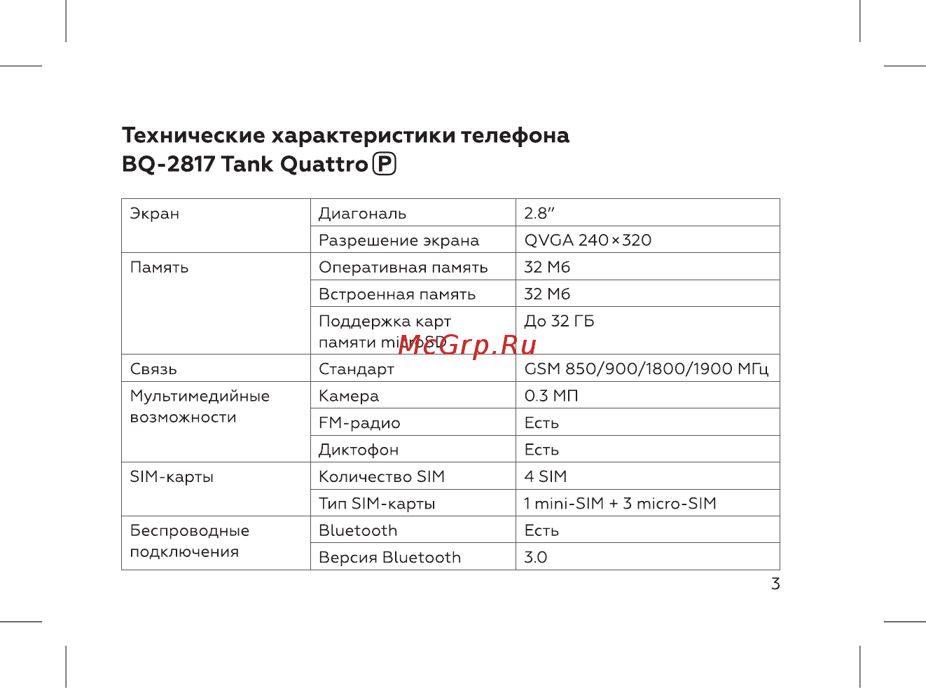 BQ mobile BQ-2817 Tank Quattro Power Camouflage [5/52] Технические характеристики телефона bq 2817 tank quattro