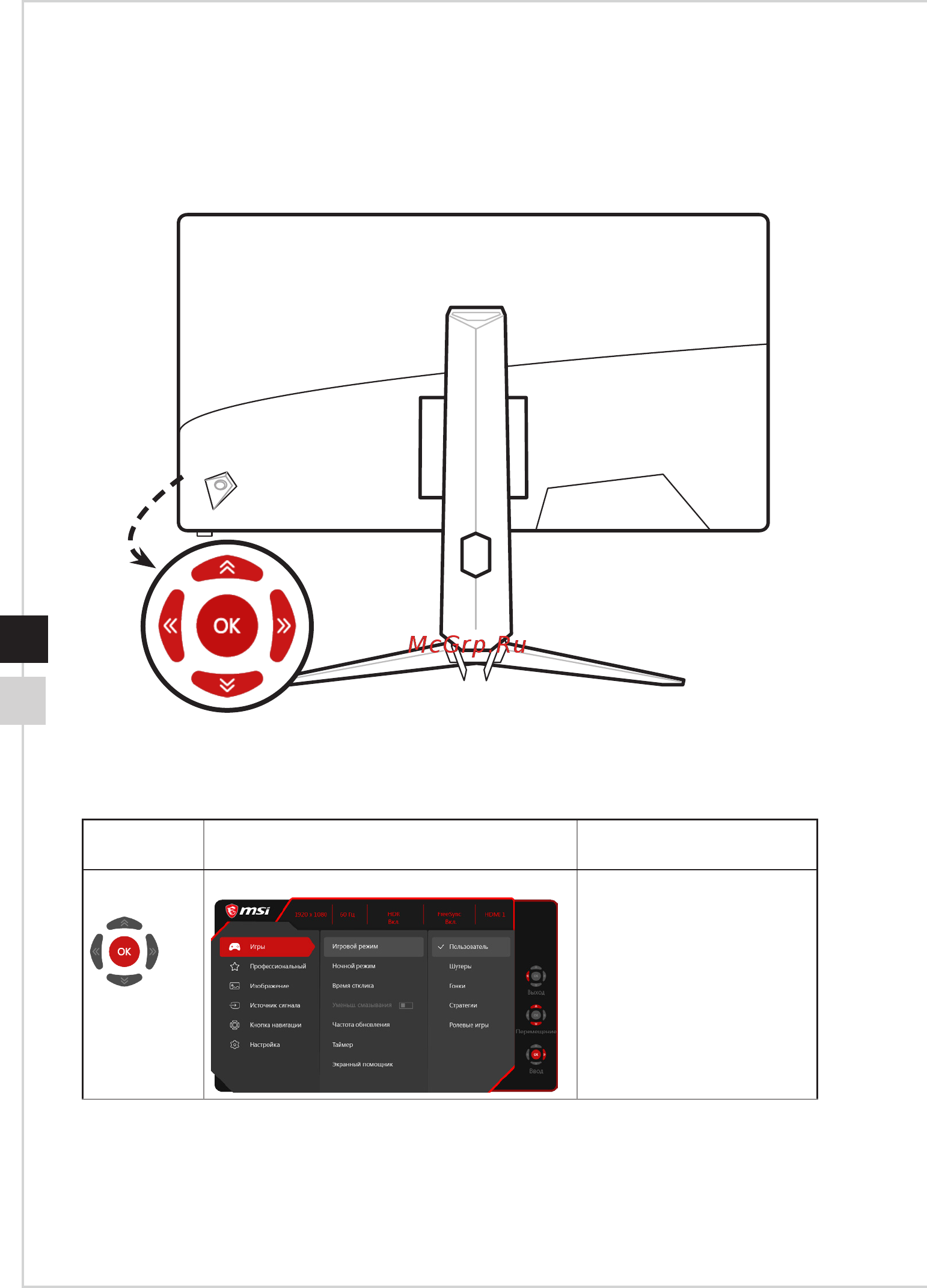 MSI Optix MAG322CQR [18/33] Джойстик навигации это удобное средство навигации по экранному меню монитора