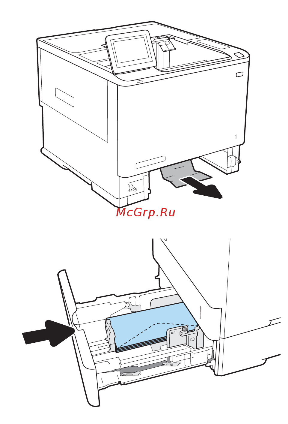HP LaserJet Enterprise M608x (K0Q19A) [135/162] Устранение замятий в почтовом ящике hp со сшивателем