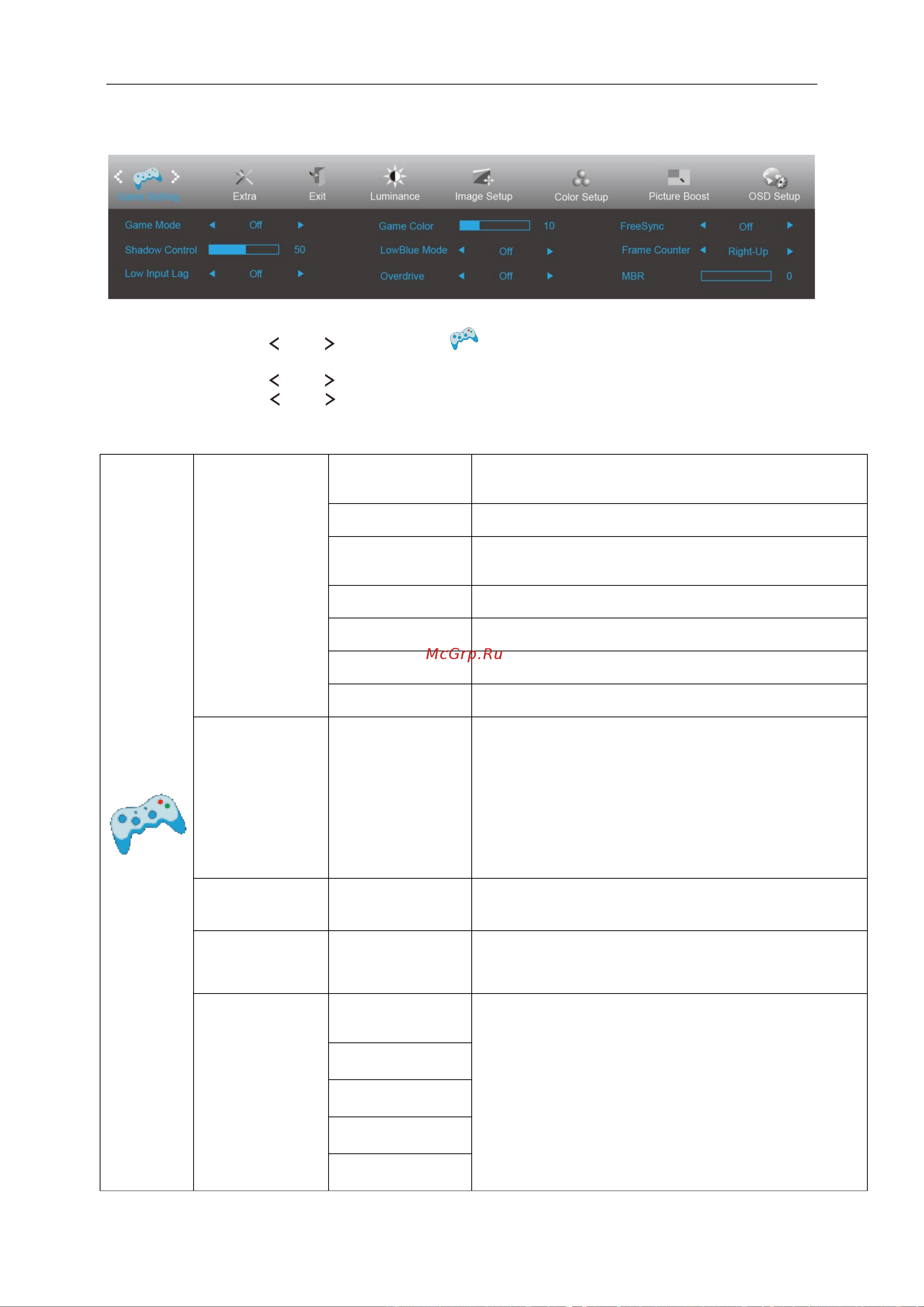 AOC 24G2U [20/34] Game setting настройка игрового режима