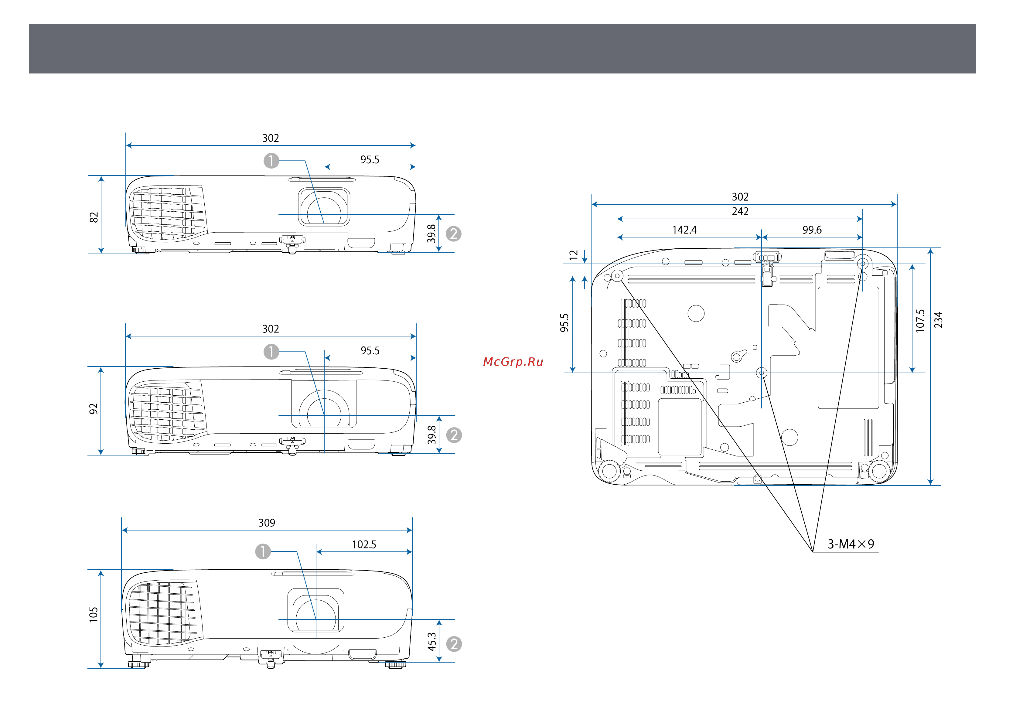 Epson EB-W06 [210/222] Внешние размеры