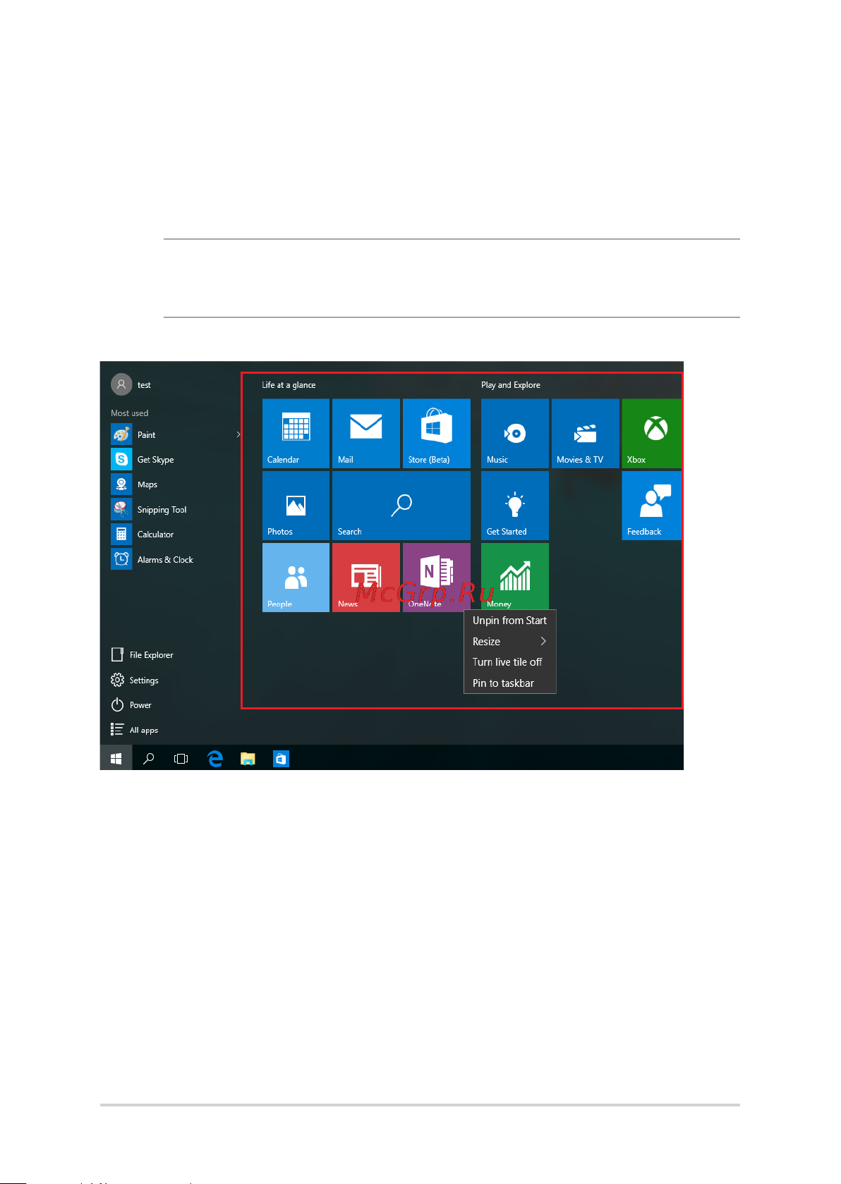Asus PRO P5440FA-BM1136T [43/104] These are apps pinned on the right pane of the start menu and displayed in tiled format for easy access