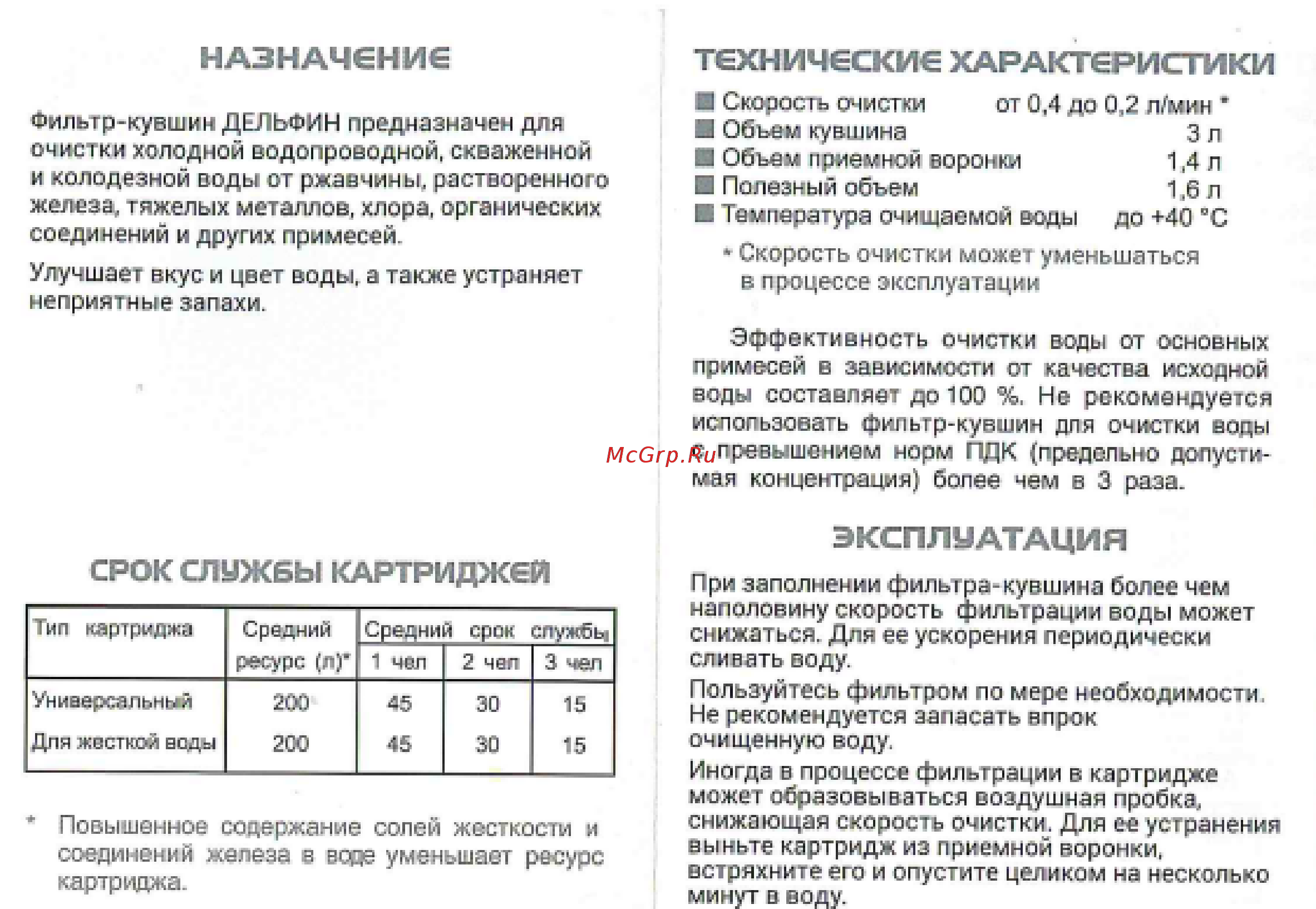 Гейзер Дельфин, 3 л, зеленый (62035) [2/3] Срок службы картриджей