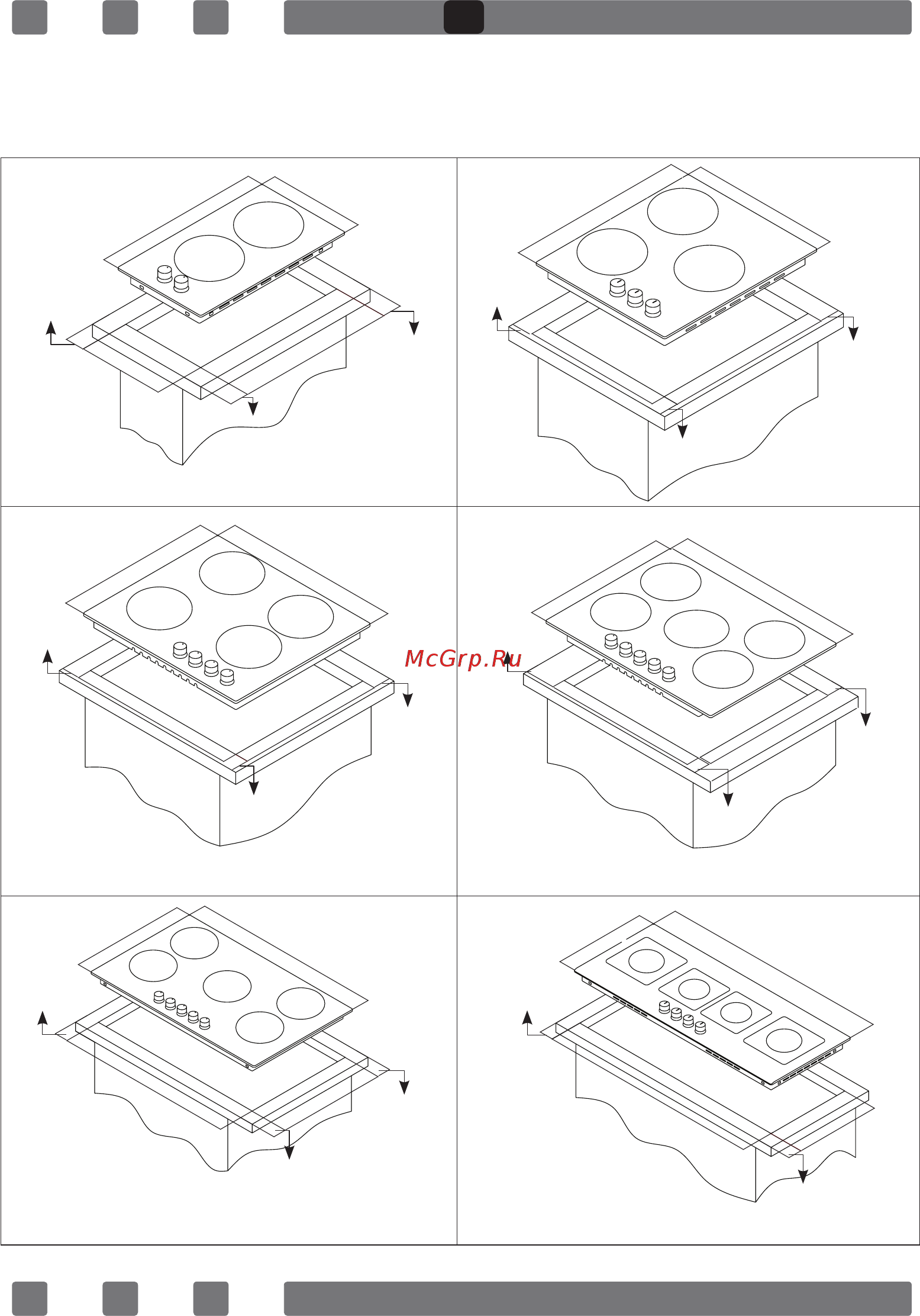 Zigmund & Shtain GN 238.61 S [12/44] Counter cutting sizes and installation of your cooktop pay attention to the drawings and dimensions given below while making cooktop installation and adjusting counter cutting sizes