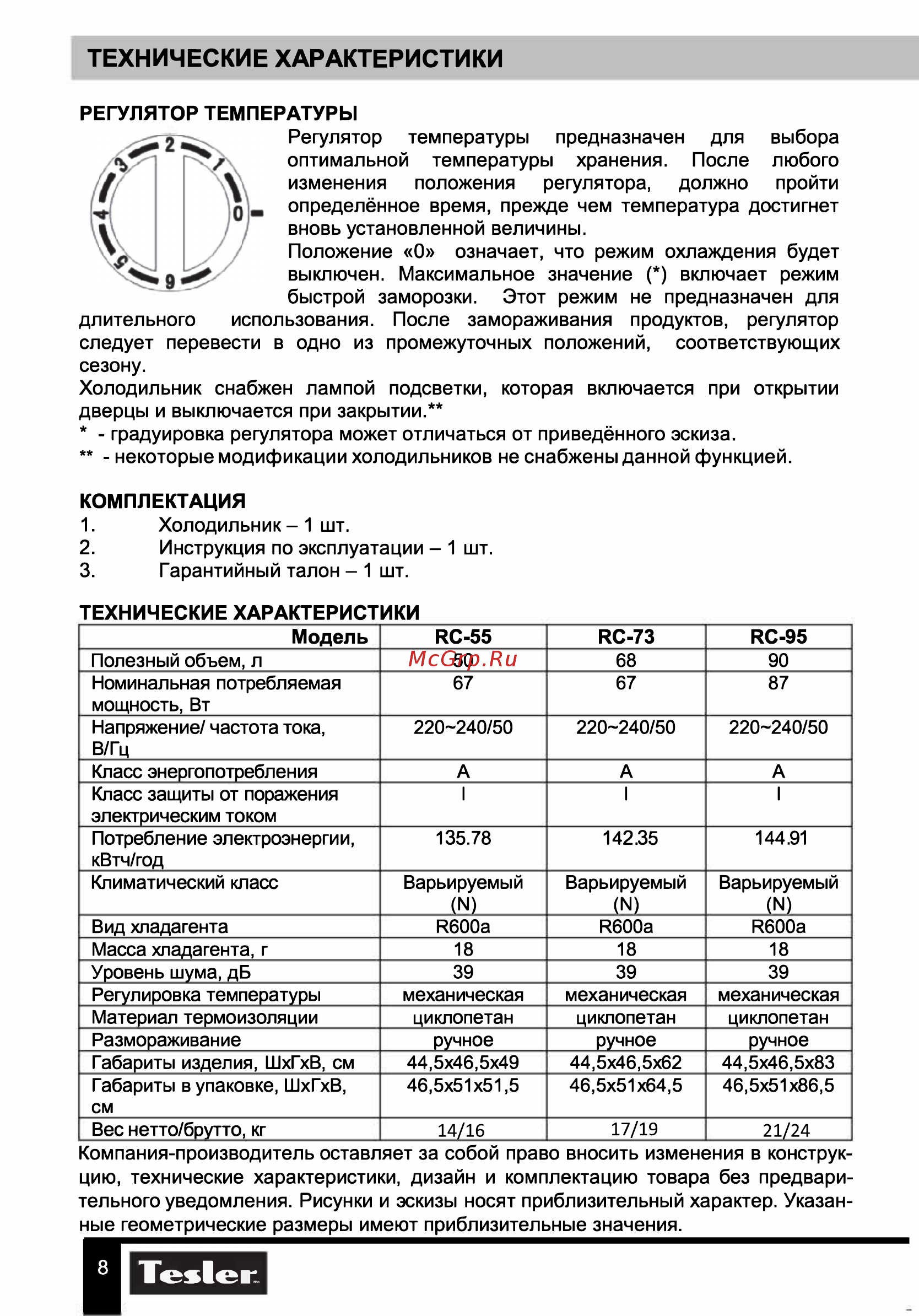 Tesler RC-95 Graphite [8/15] Технические характеристики